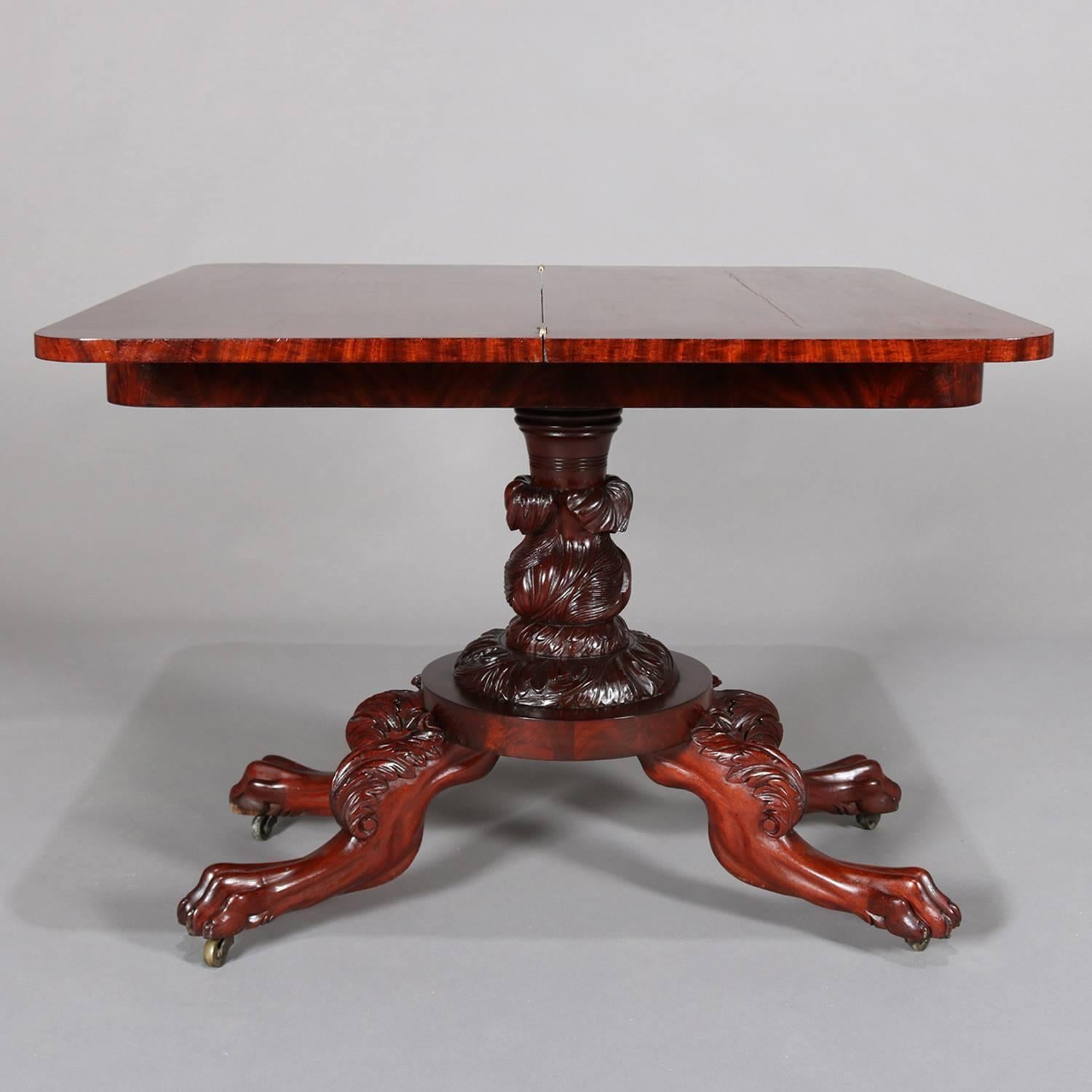 Antique Quervelle School American Empire Carved Flame Mahogany Game Table 1