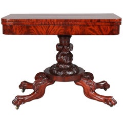 Antique Quervelle School American Empire Carved Flame Mahogany Game Table