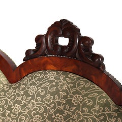 Antique Quervelle School American Empire Carved Flame Mahogany Window Seat c1840