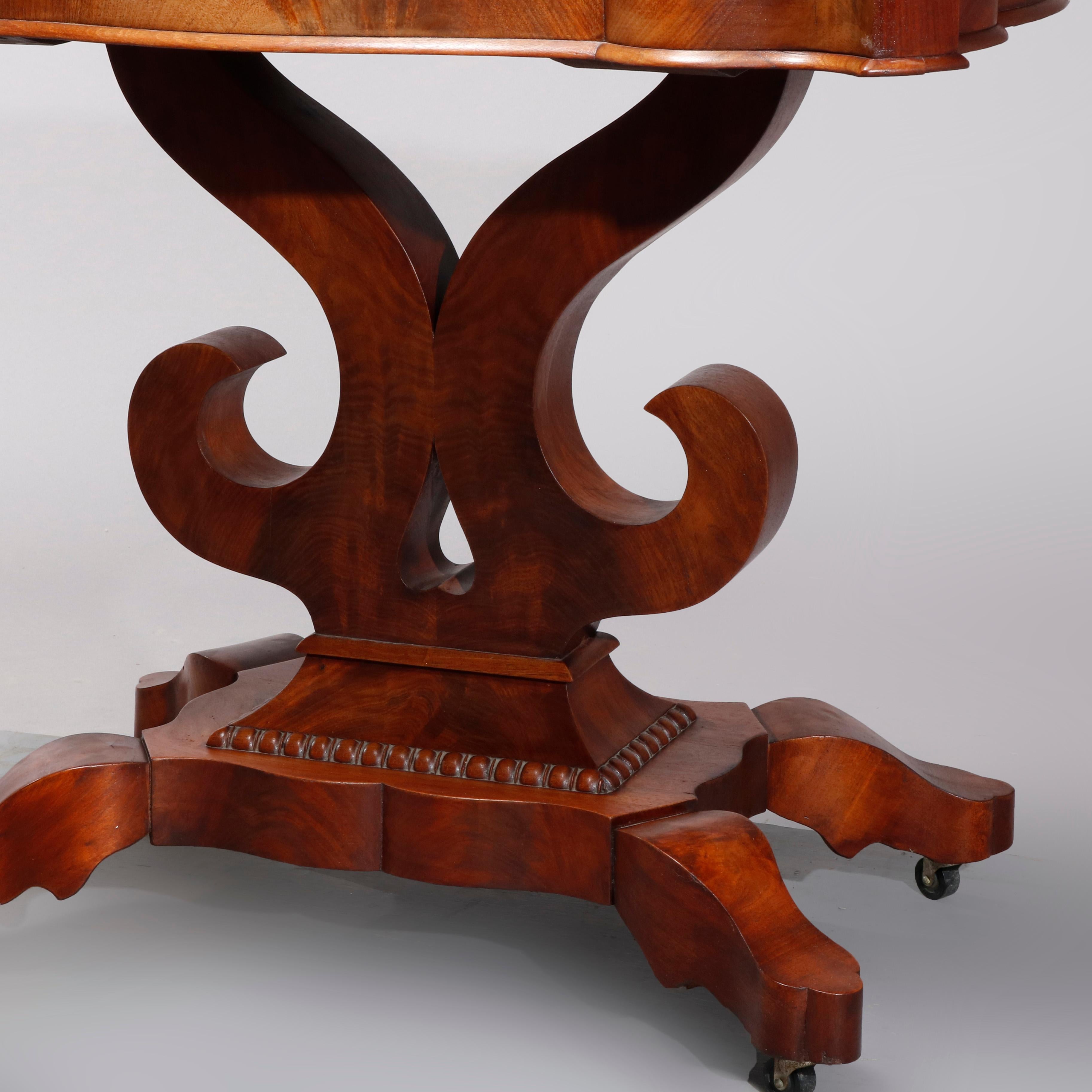 Quervelle School American Empire Flame Mahogany Marble-Top Table, circa 1880 2