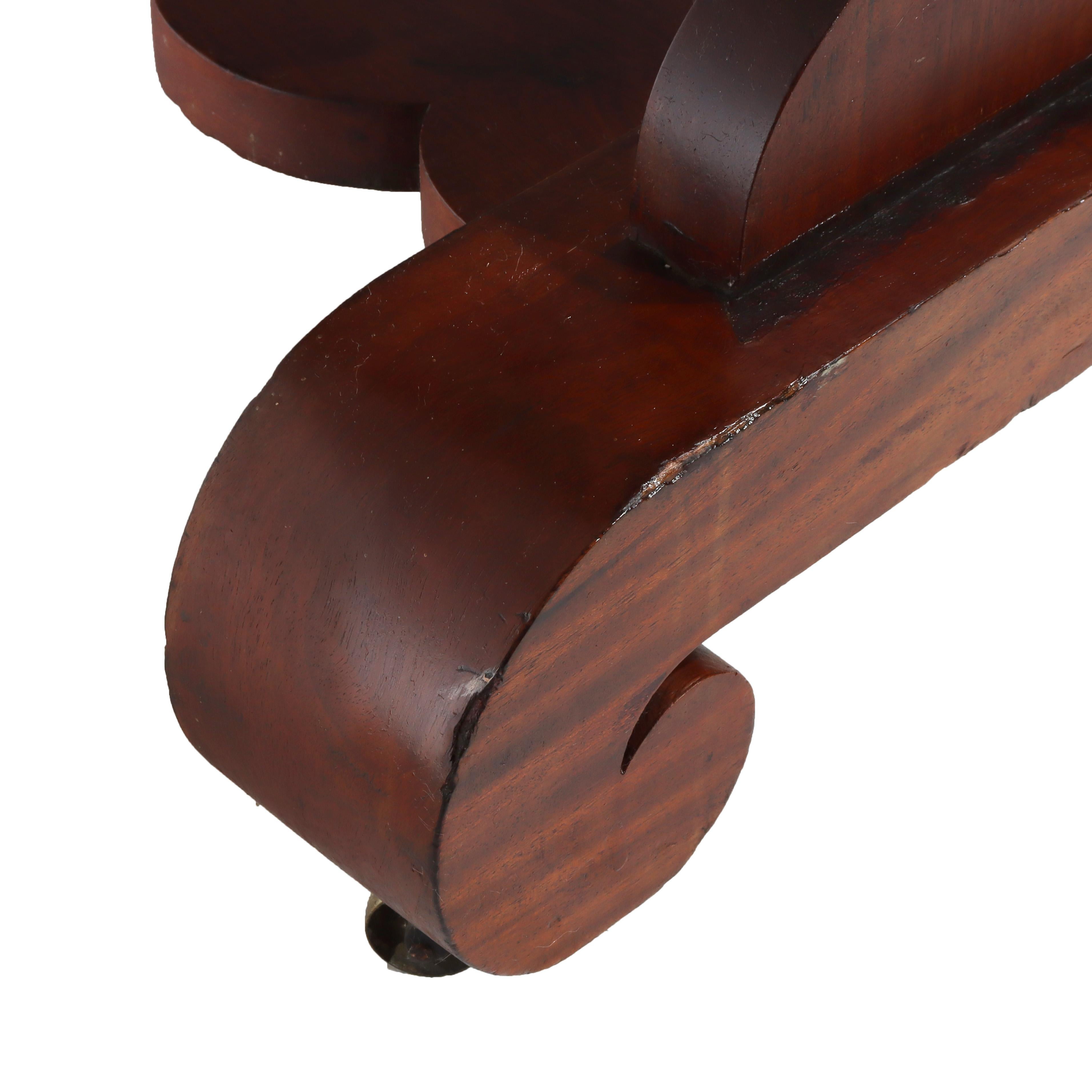 Antique Quervelle School Classical Flame Mahogany Marble Top Trestle Table c1840 en vente 6