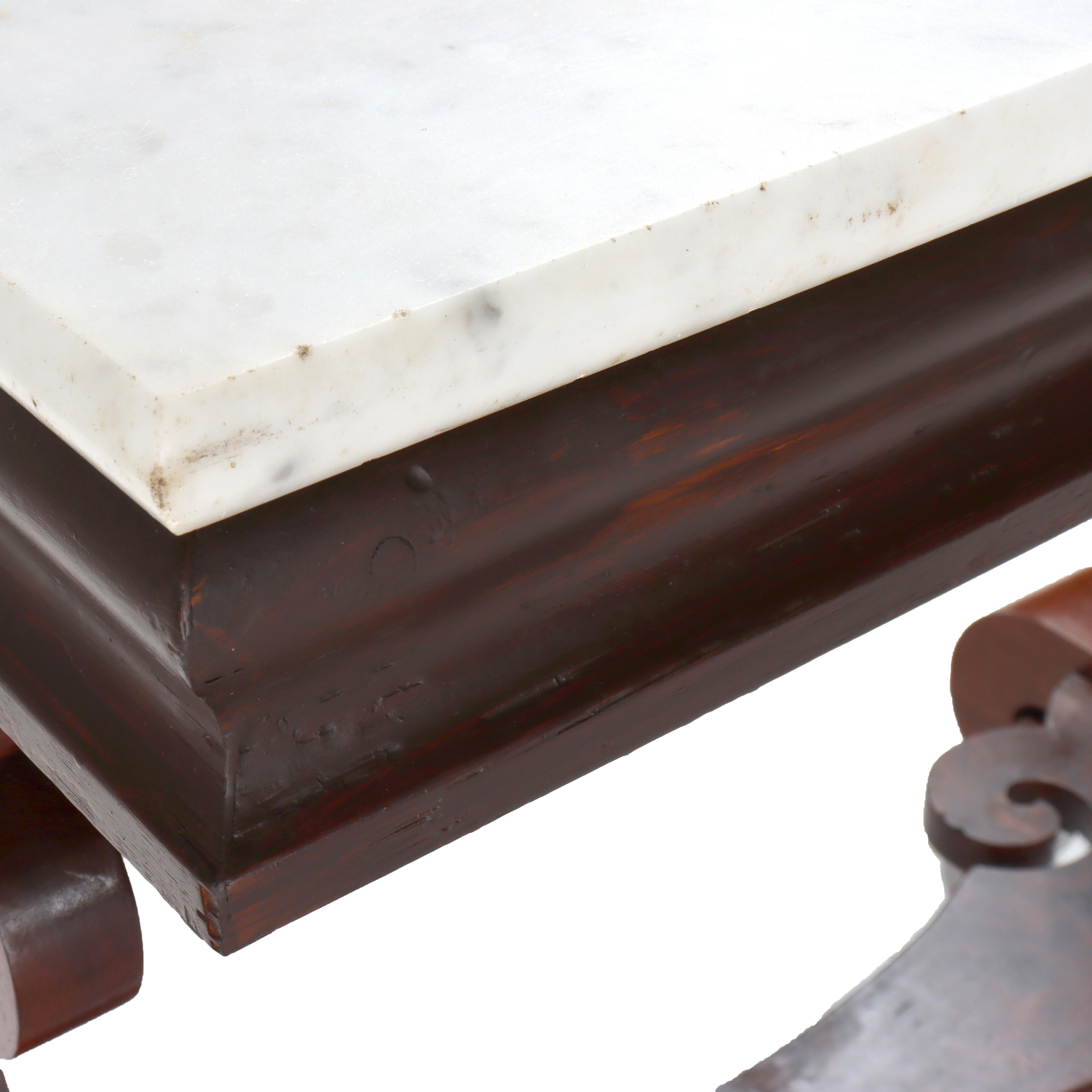 Antique Quervelle School Classical Flame Mahogany Marble Top Trestle Table c1840 en vente 8