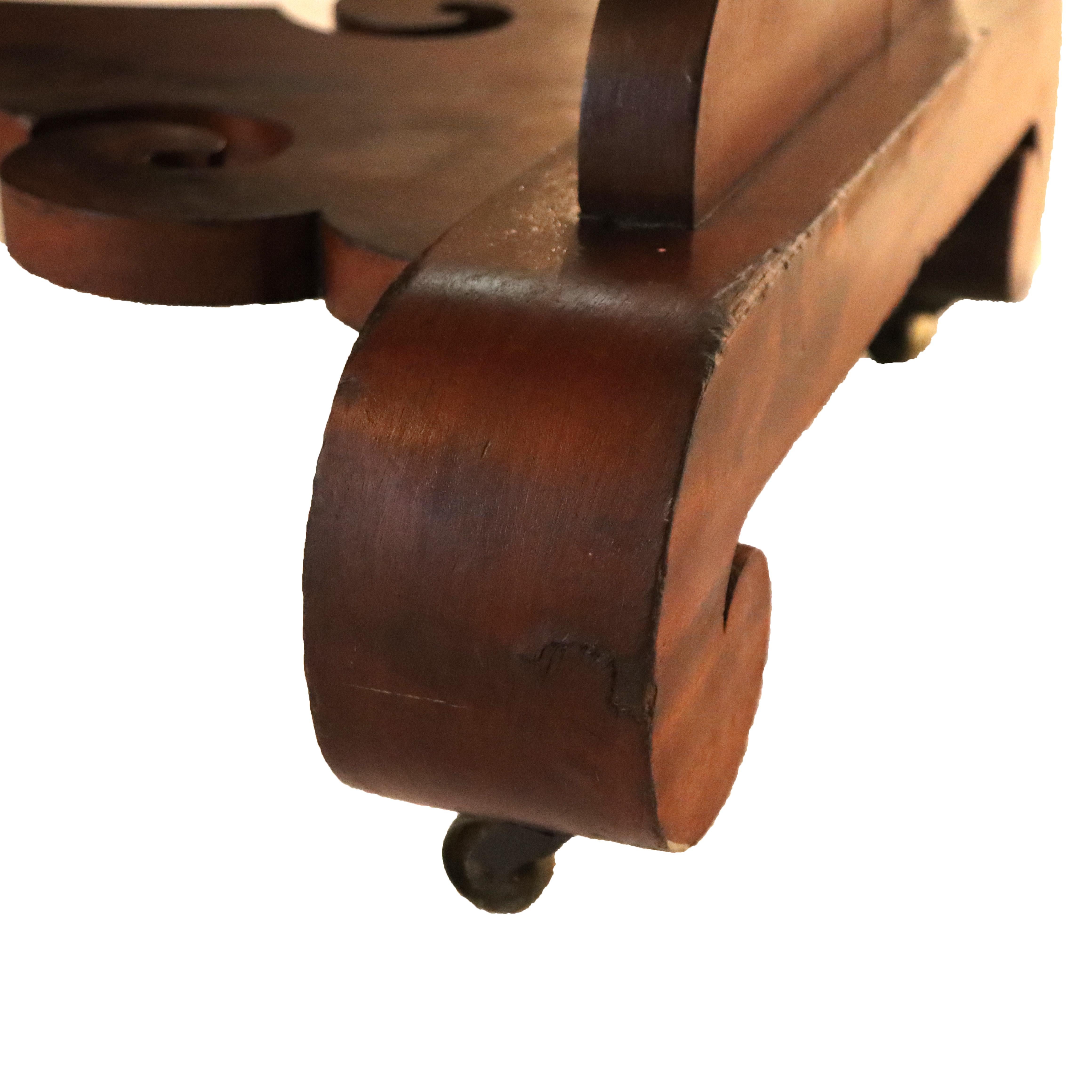 Antique Quervelle School Classical Flame Mahogany Marble Top Trestle Table c1840 en vente 10