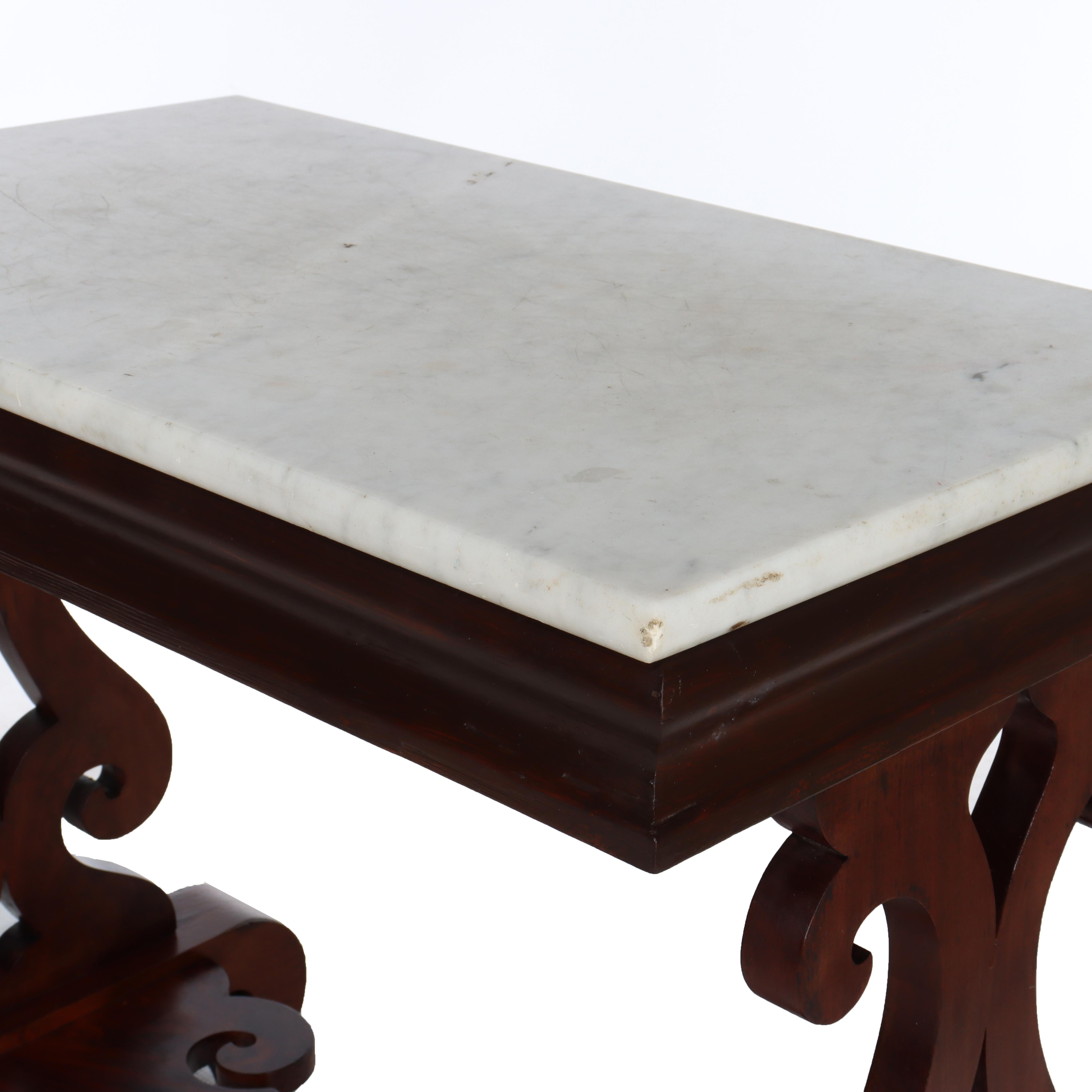 Antique Quervelle School Classical Flame Mahogany Marble Top Trestle Table c1840 Bon état - En vente à Big Flats, NY