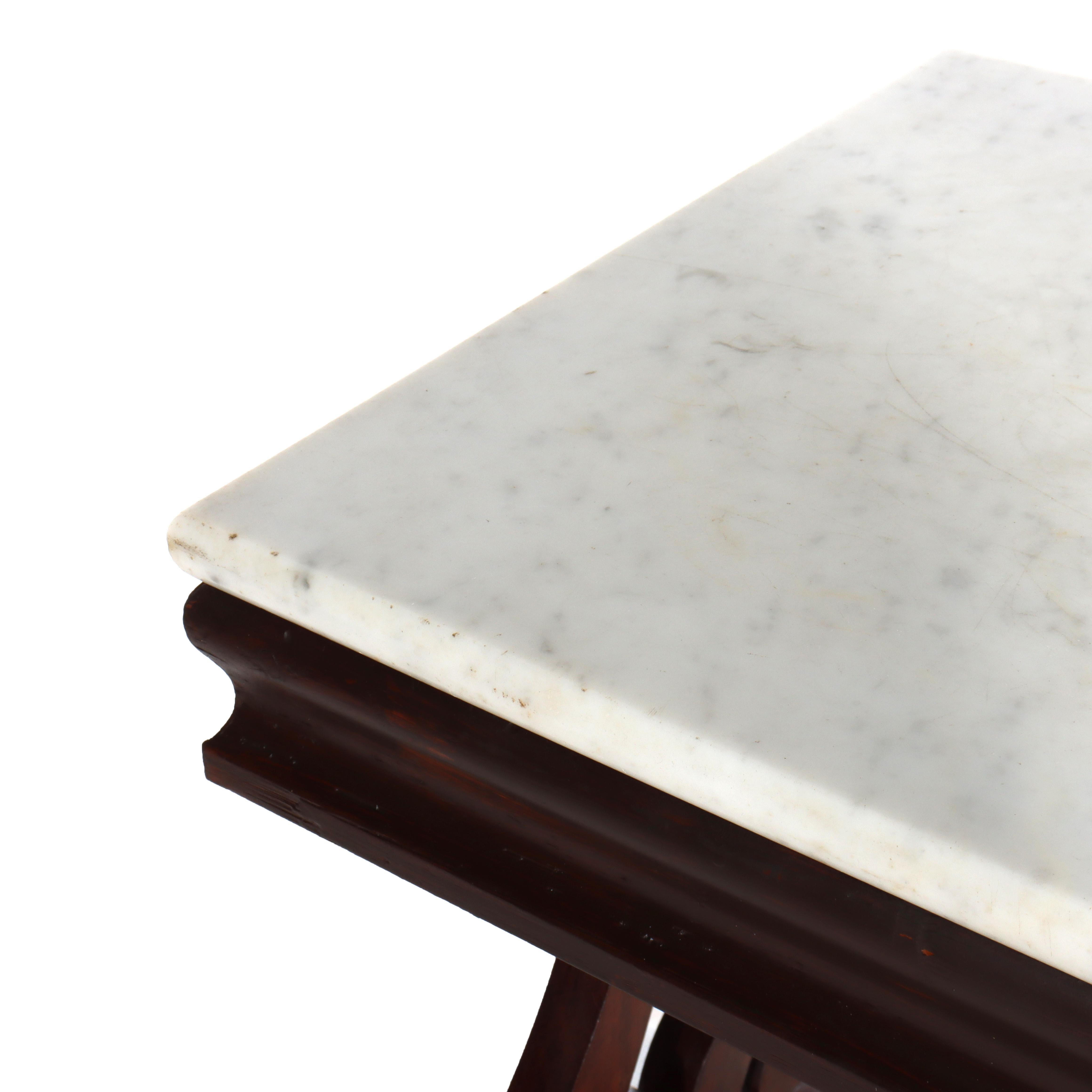 Acajou Antique Quervelle School Classical Flame Mahogany Marble Top Trestle Table c1840 en vente