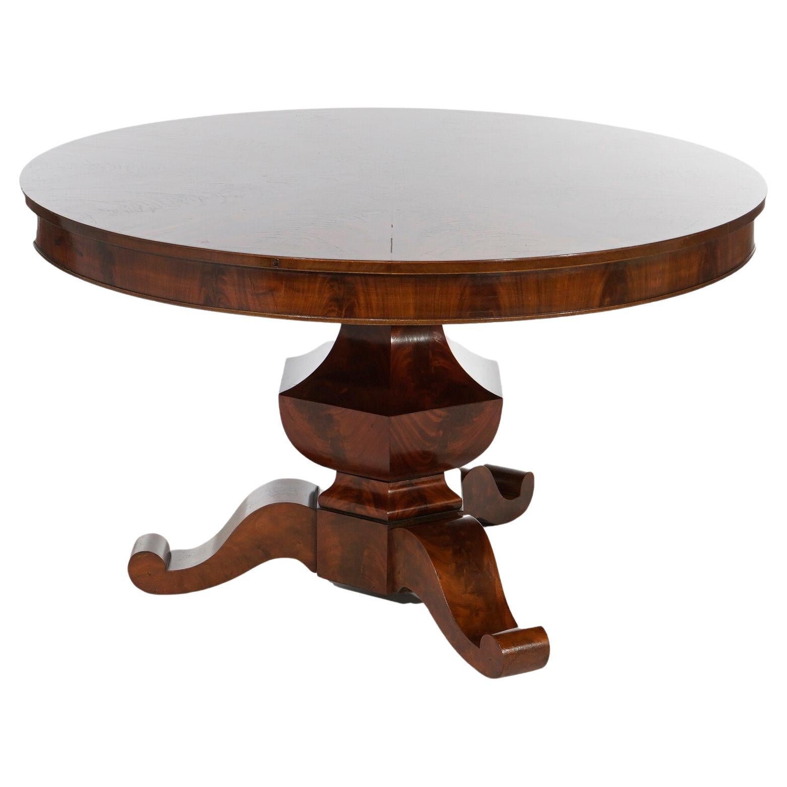 Antique Quervelle School Classical Flame Mahogany Sunburst Dining Table, c1840