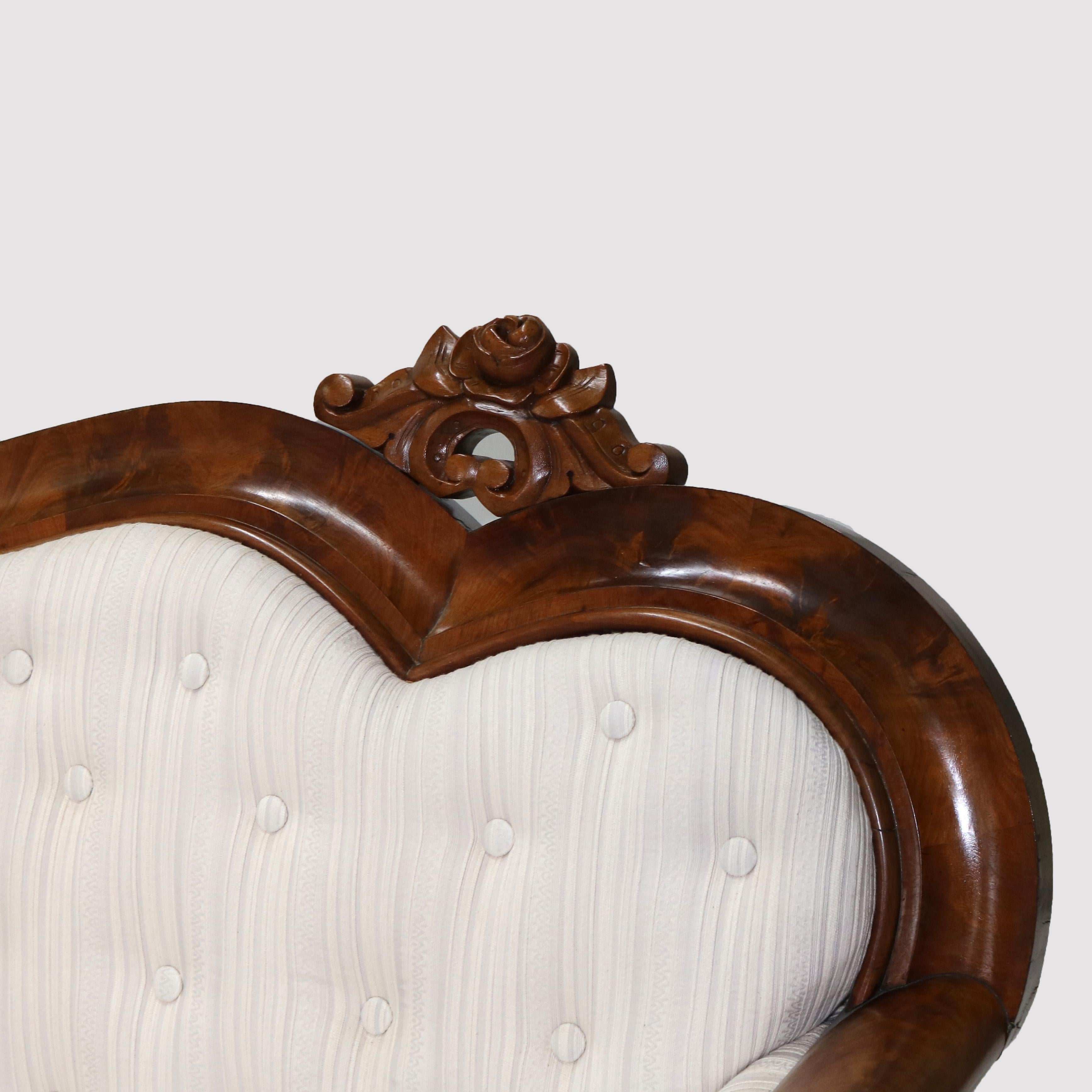 Antique Quervelle Style American Empire Foliate Carved Flame Mahogany Sofa C1850 6