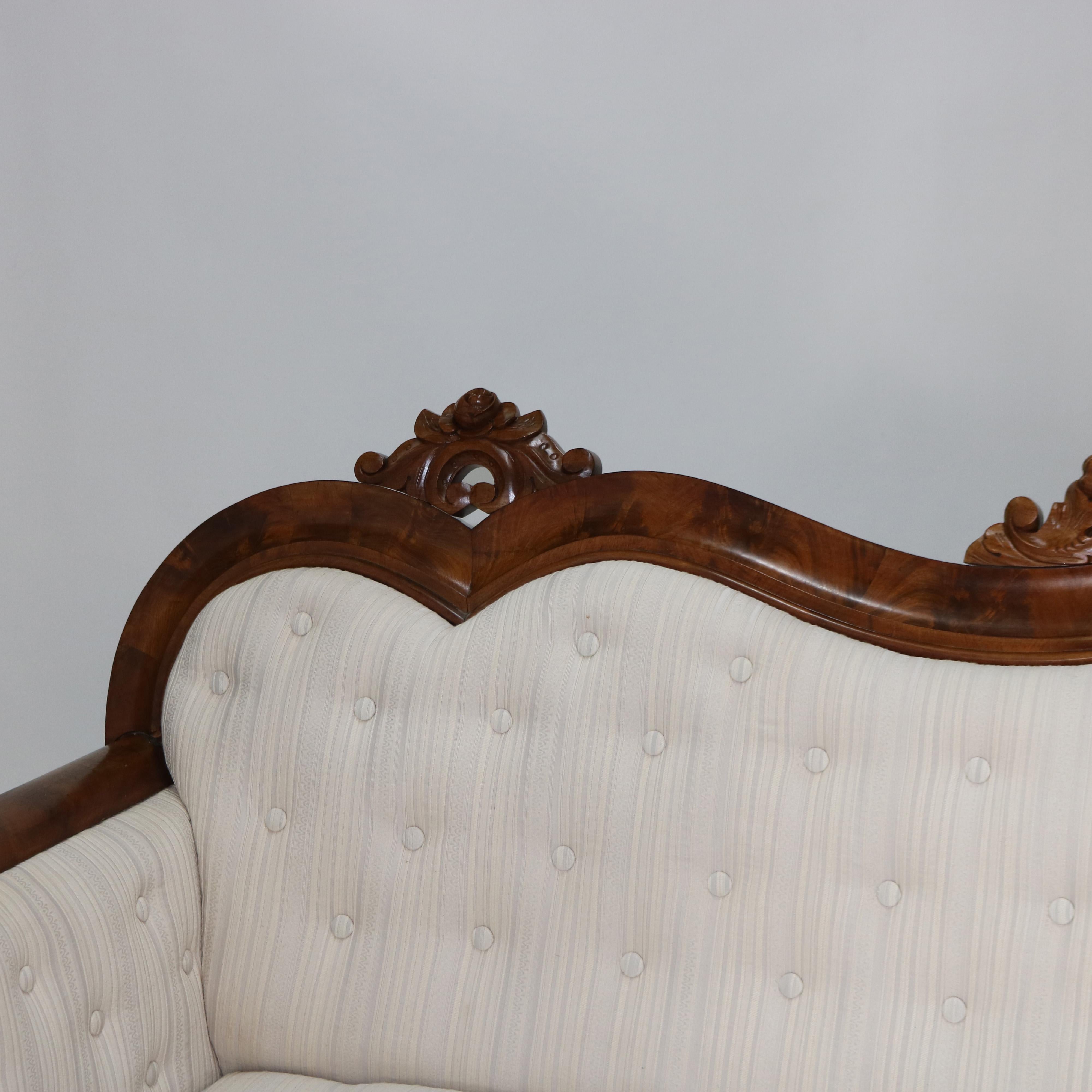Antique Quervelle Style American Empire Foliate Carved Flame Mahogany Sofa C1850 7