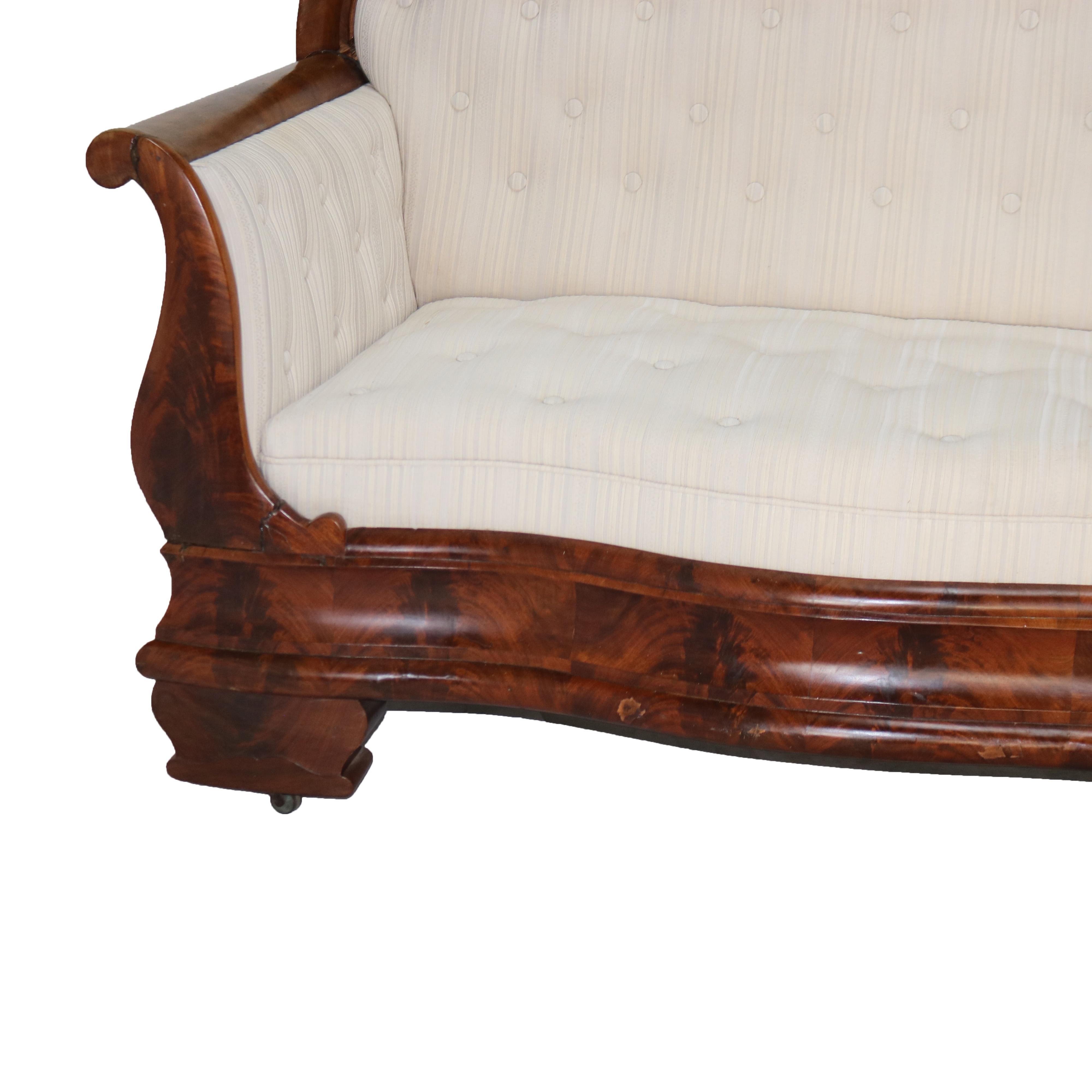 Antique Quervelle Style American Empire Foliate Carved Flame Mahogany Sofa C1850 8