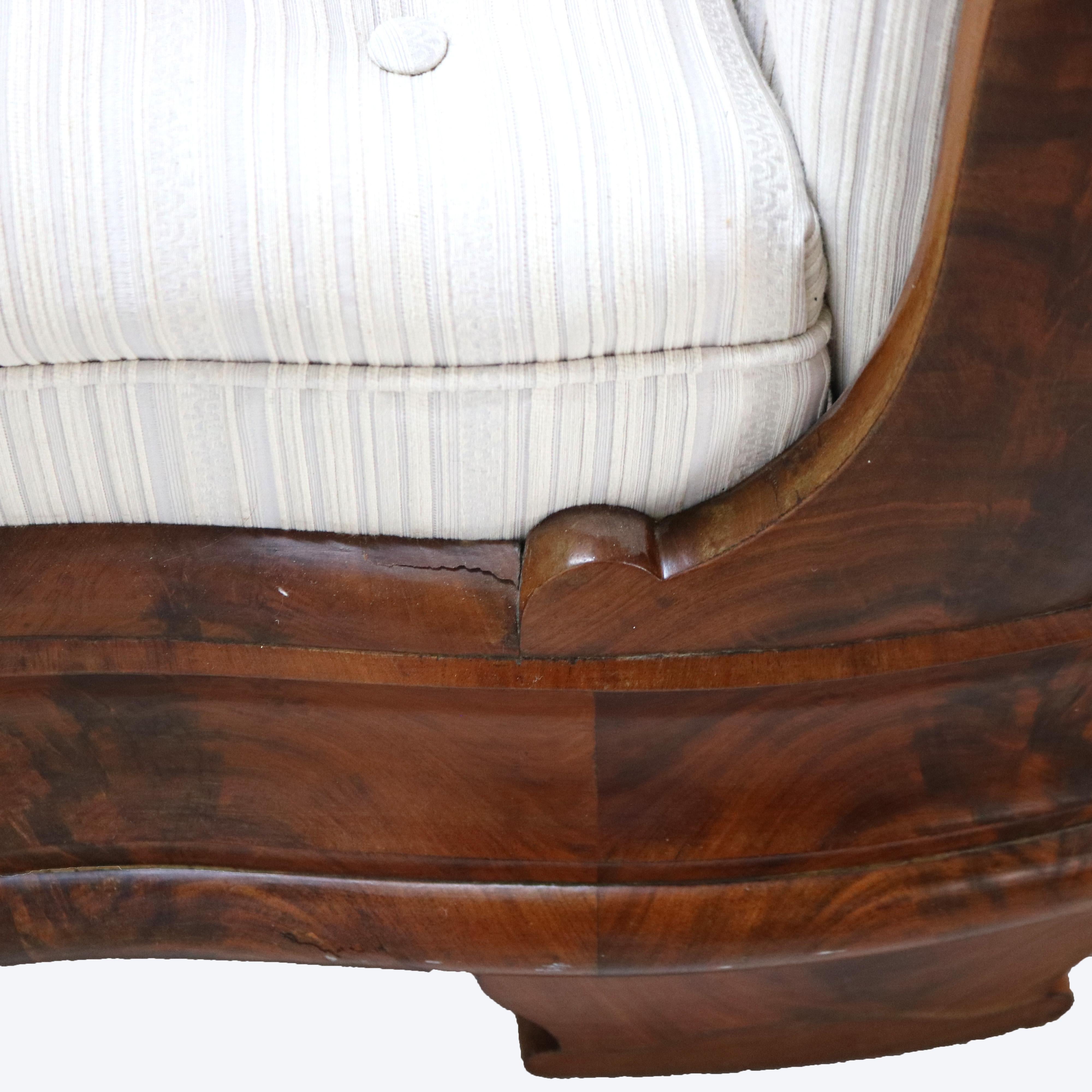 Antique Quervelle Style American Empire Foliate Carved Flame Mahogany Sofa C1850 12