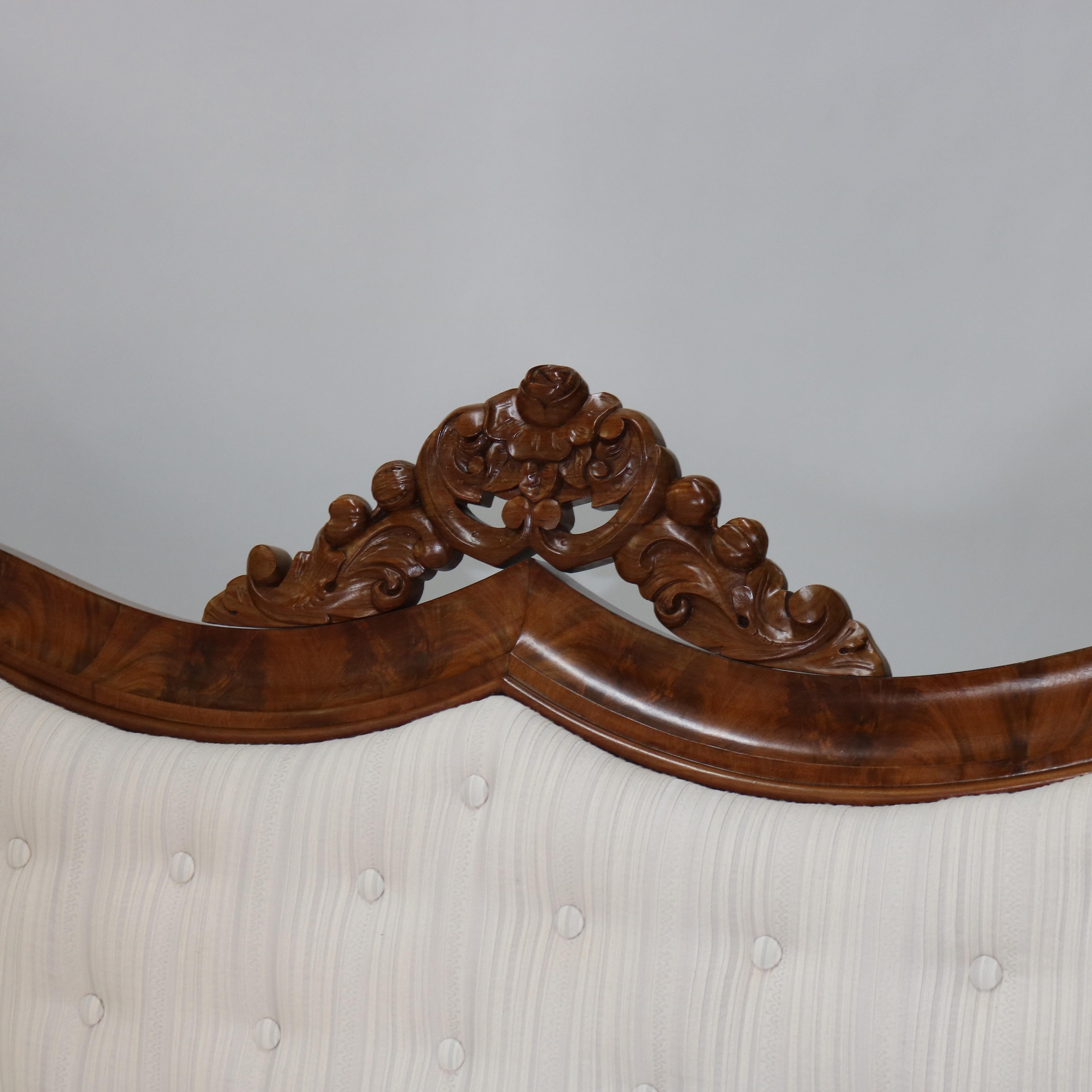 Antique Quervelle Style American Empire Foliate Carved Flame Mahogany Sofa C1850 5