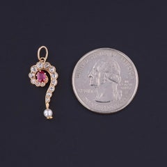 Antique Question Mark Charm of Ruby, Diamond, and Pearl