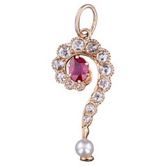 Antique Question Mark Charm of Ruby, Diamond, and Pearl