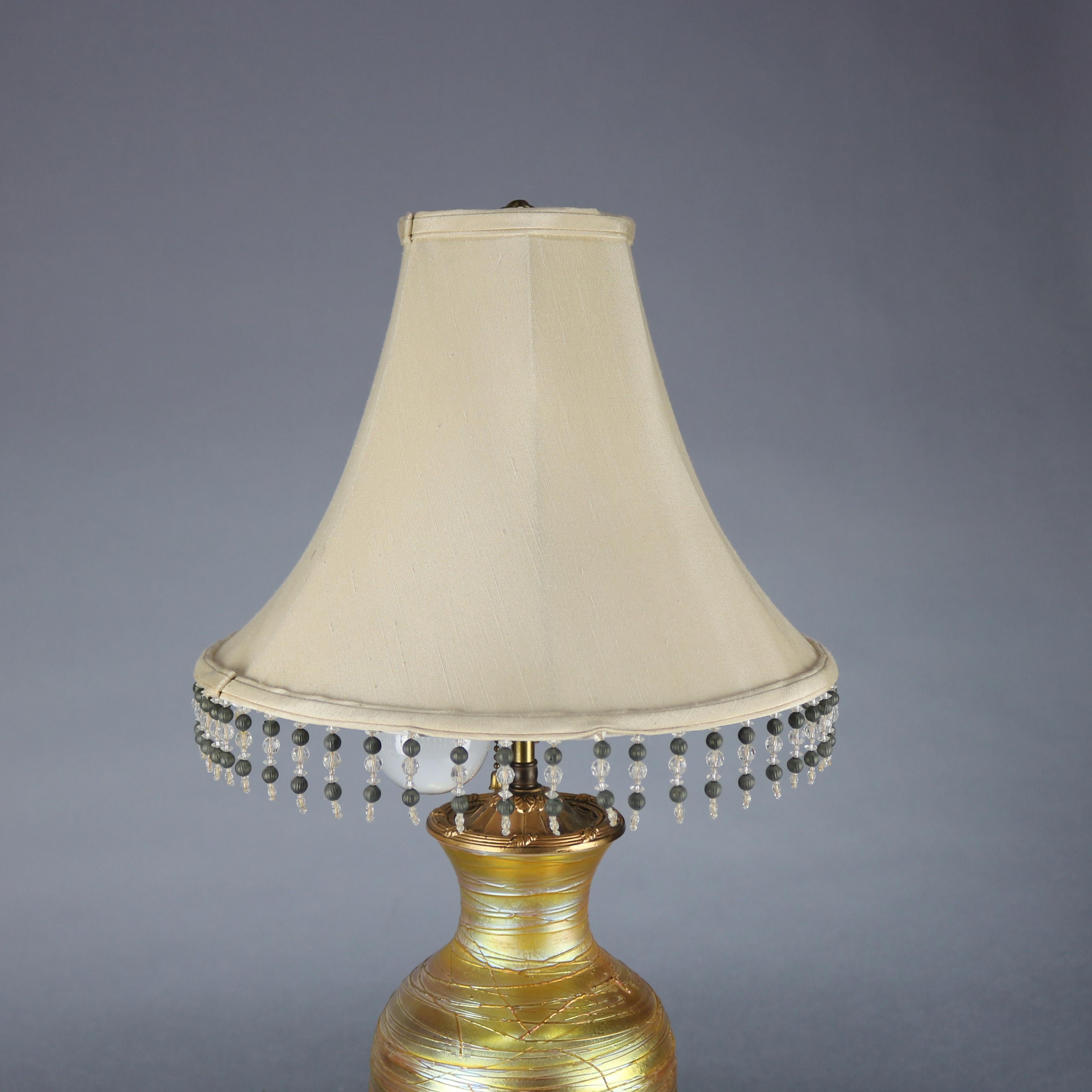 Antique Durand Slip Trail Art Glass Lamp, Circa 1920 In Good Condition In Big Flats, NY