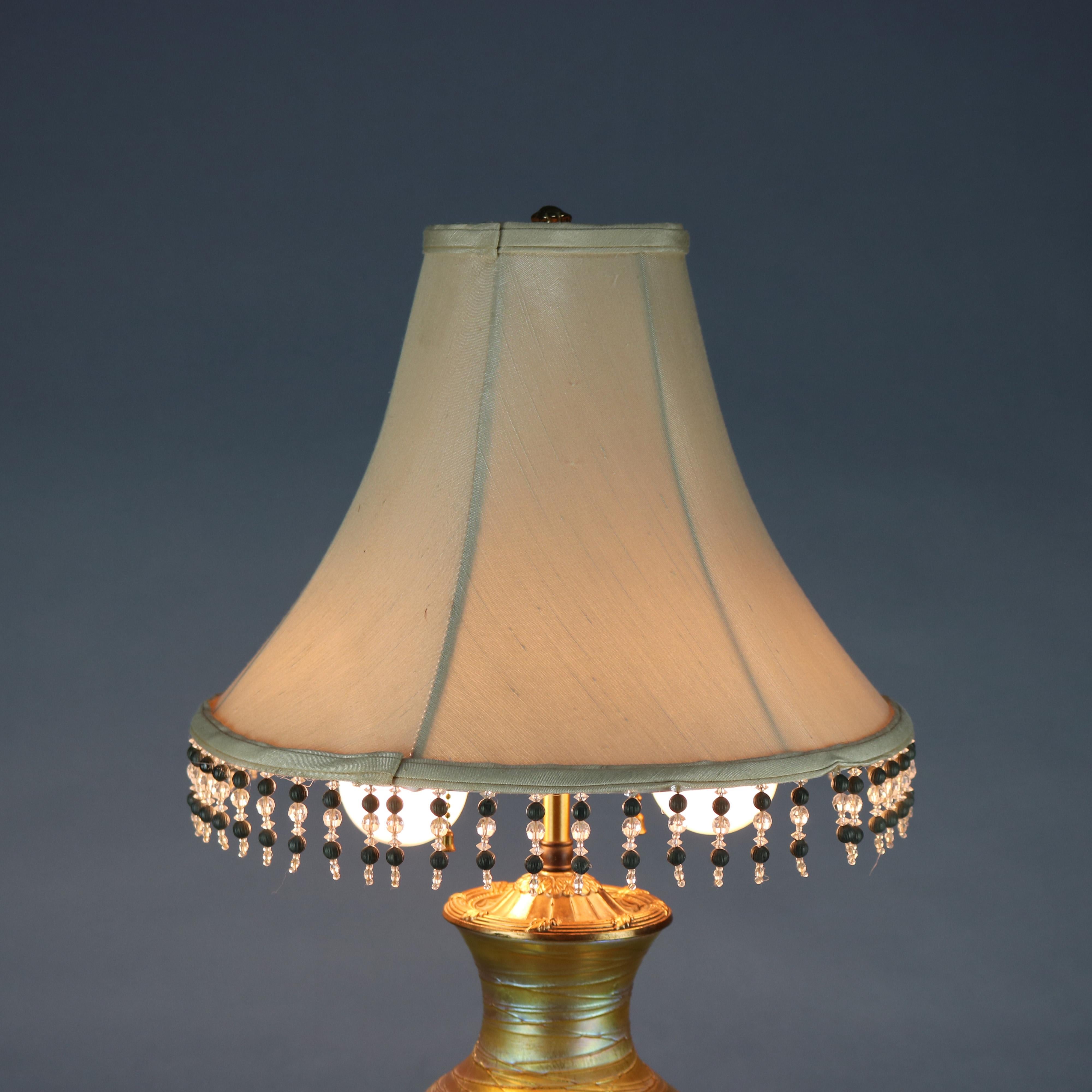 20th Century Antique Durand Slip Trail Art Glass Lamp, Circa 1920