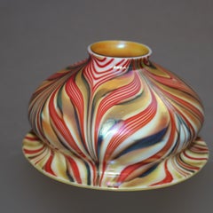 Antique Quezal School Pulled Feather Art Glass Shade, 20th Century