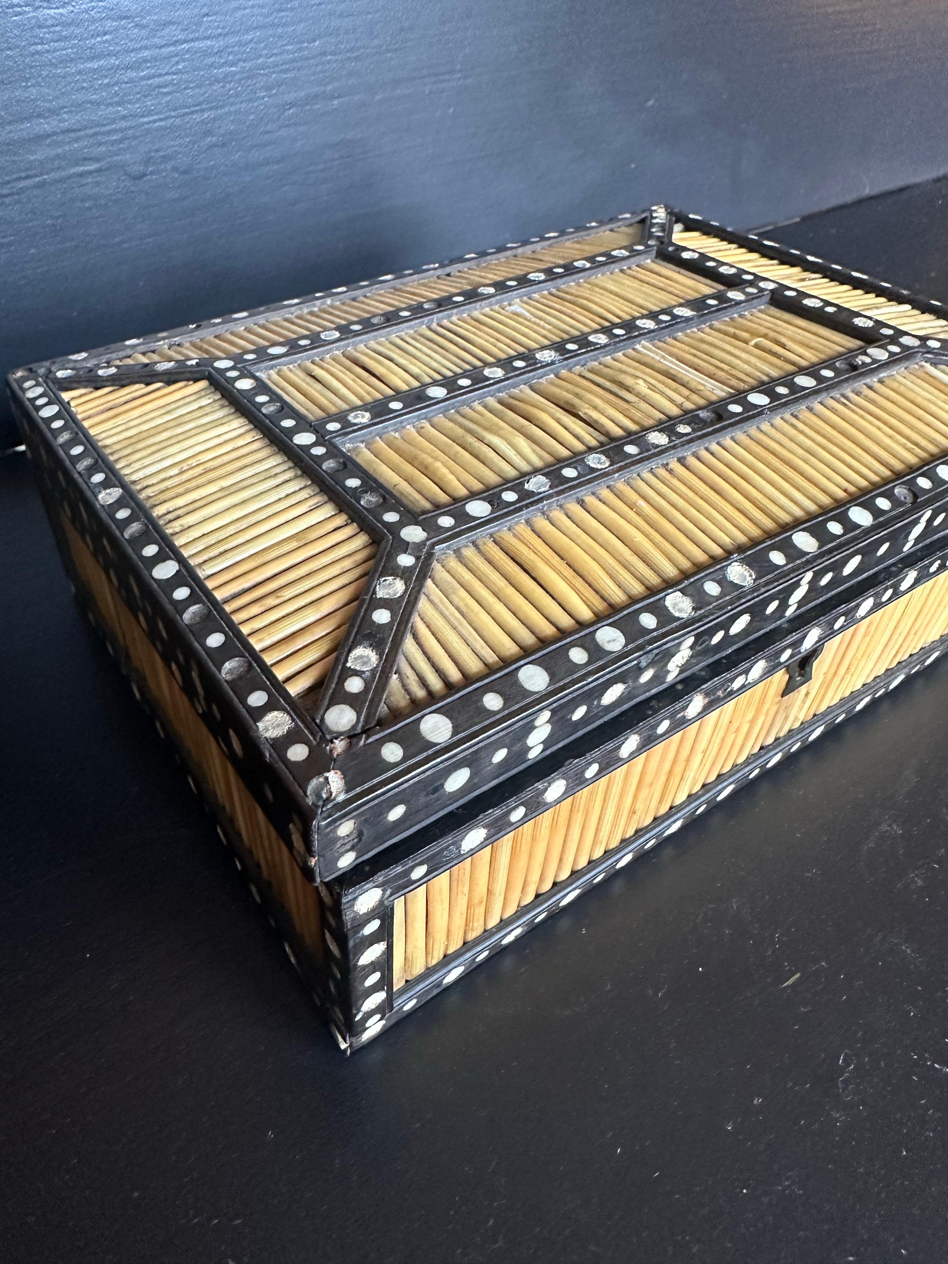 Sri Lankan Antique Quill Anglo Indian  Ebony wood Bone inlay  Box