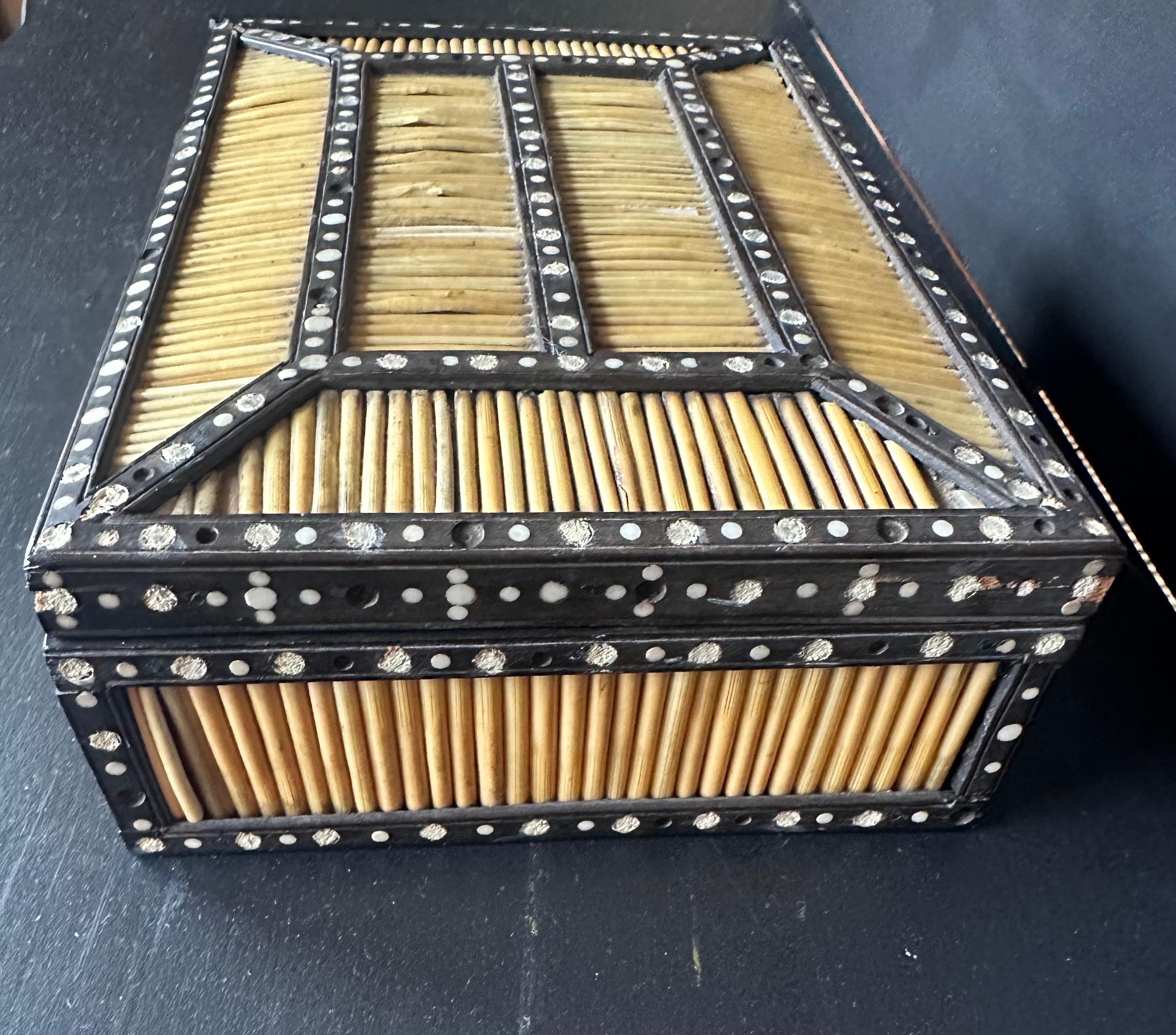 Hand-Crafted Antique Quill Anglo Indian  Ebony wood Bone inlay  Box