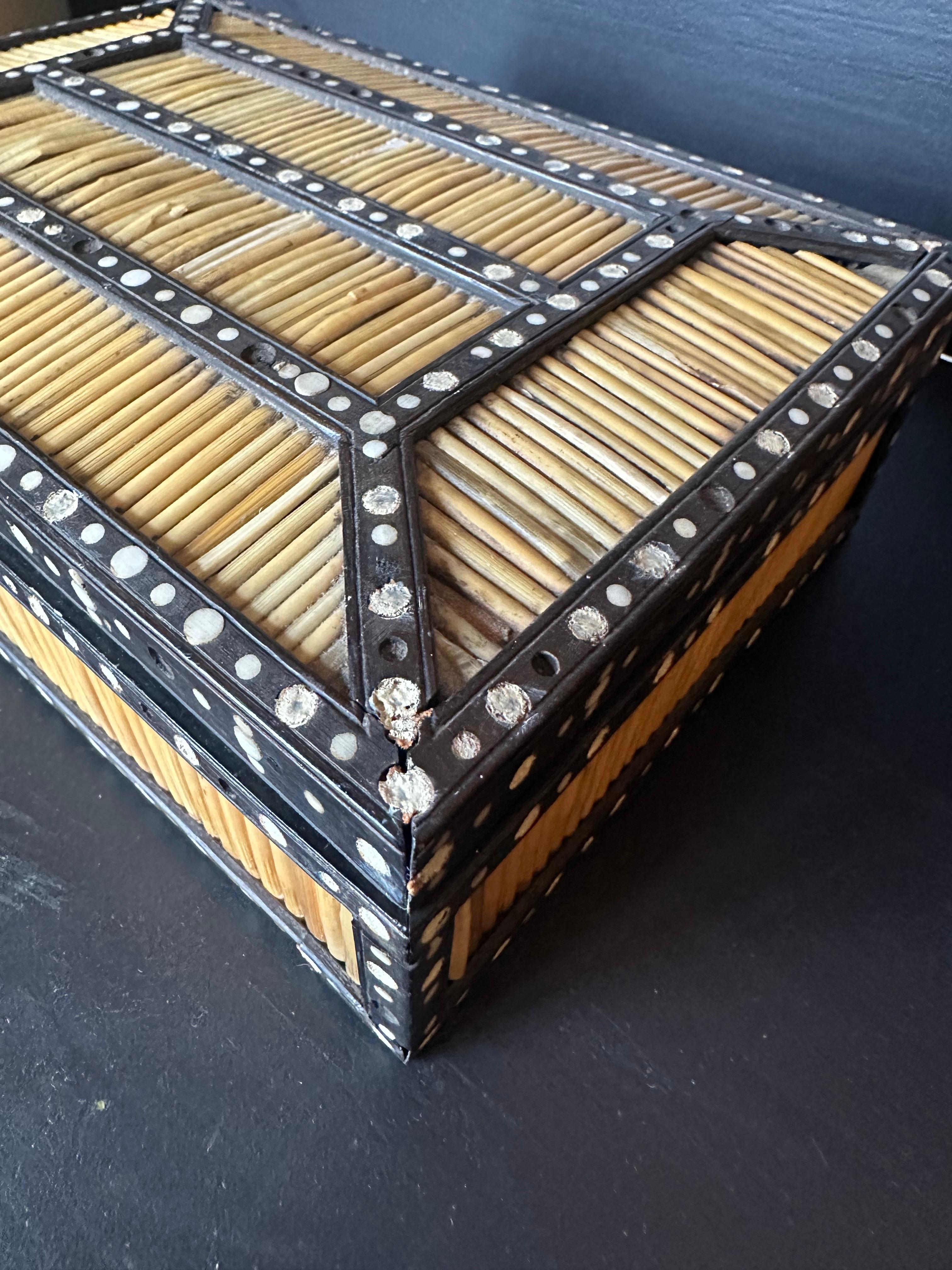 20th Century Antique Quill Anglo Indian  Ebony wood Bone inlay  Box