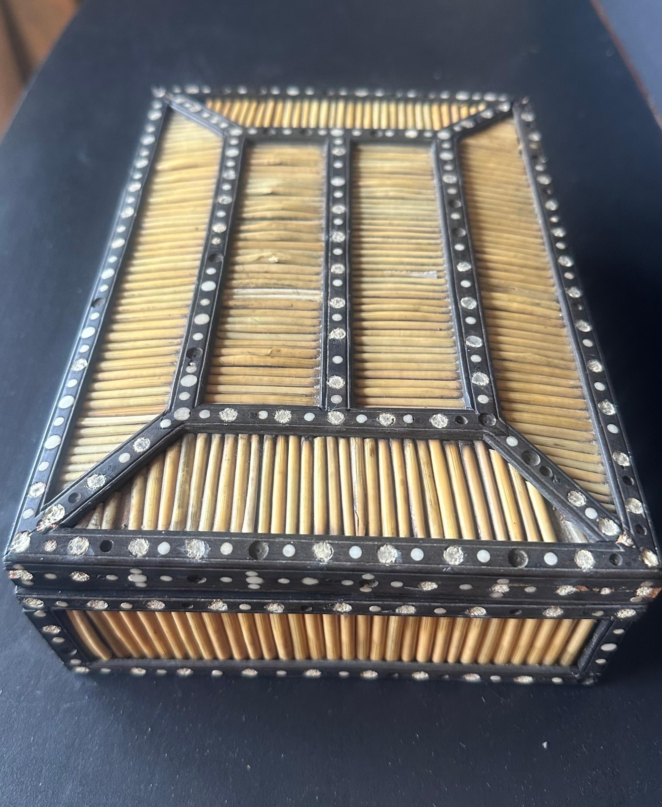 Antique Quill Anglo Indian  Ebony wood Bone inlay  Box 1