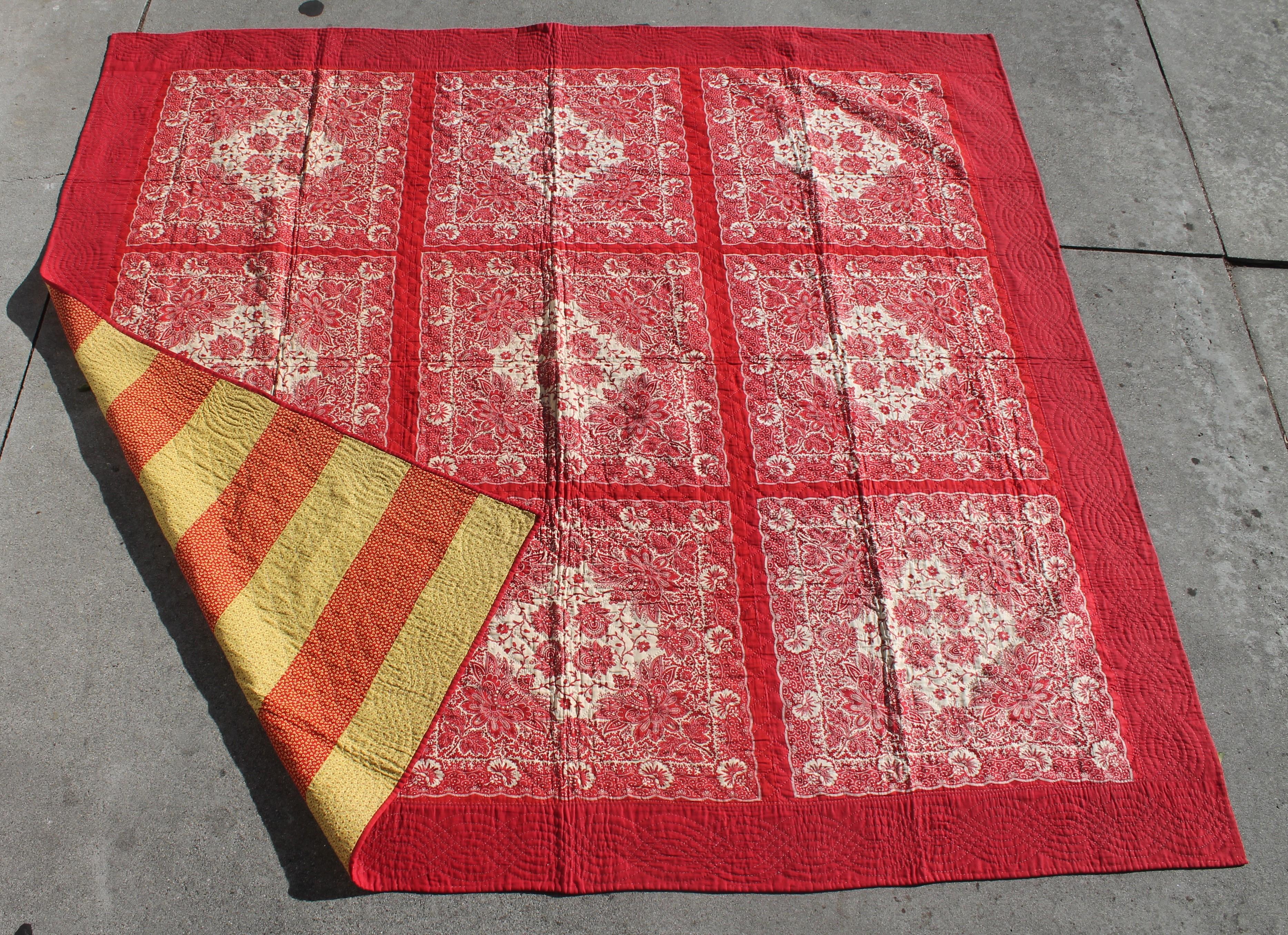 This super rare bandana quilt is in pristine condition with a bars pattern backing. The quilting is fantastic and the quilt was found in Berkshire County, Pennsylvania. This is a real collectors.