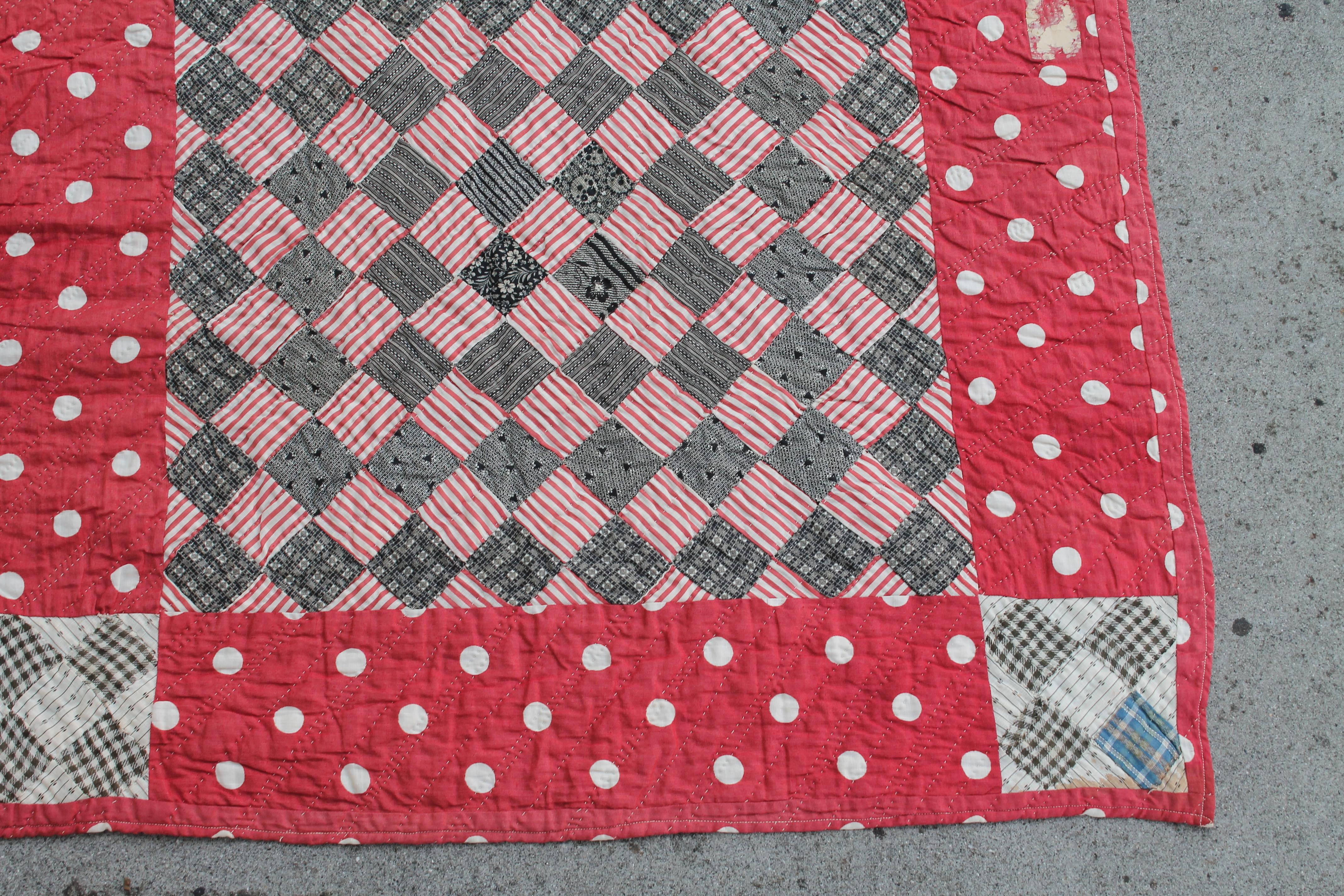 Country Antique Quilt, 19th Century Contained Postage Stamp Quilt