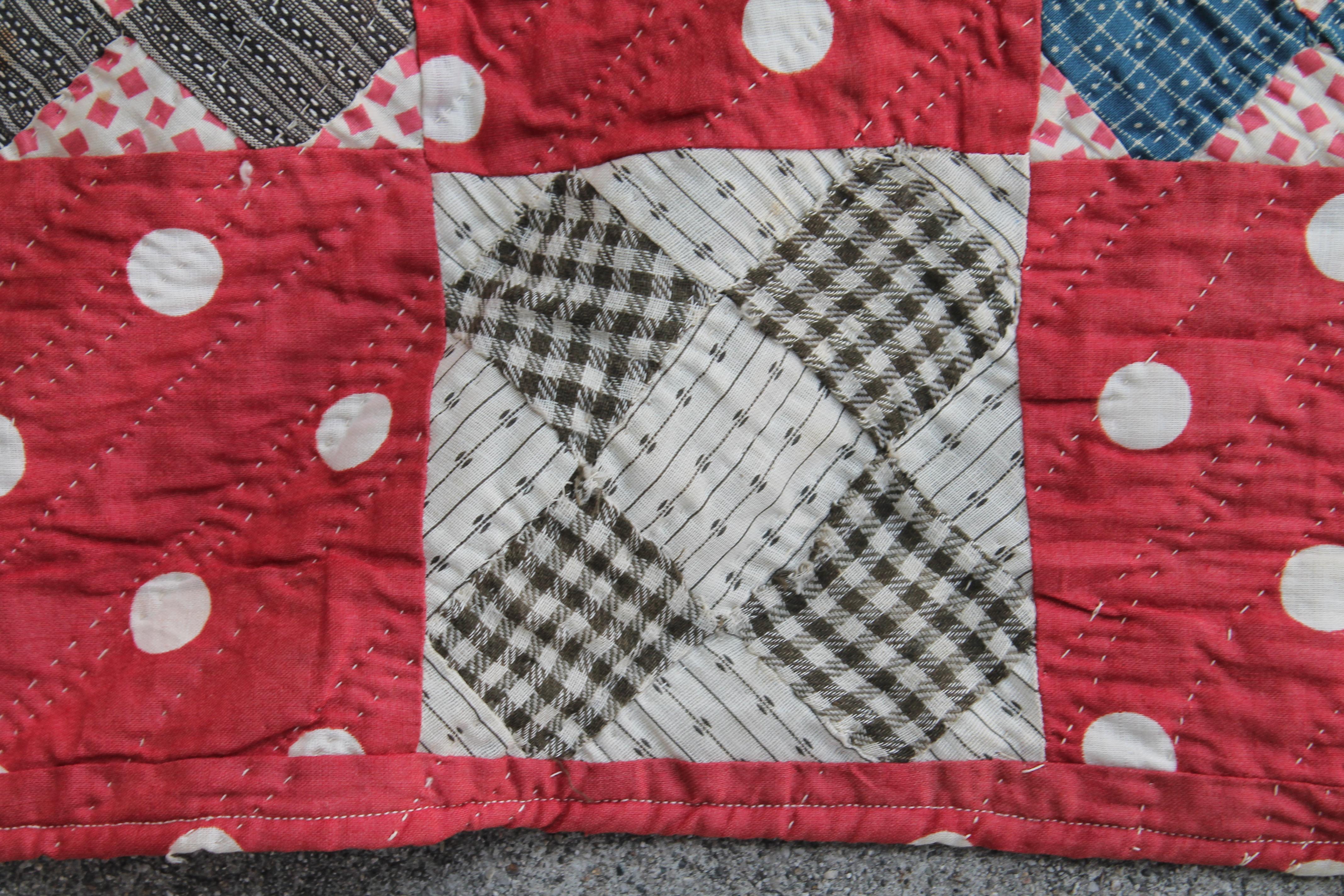 Hand-Crafted Antique Quilt, 19th Century Contained Postage Stamp Quilt