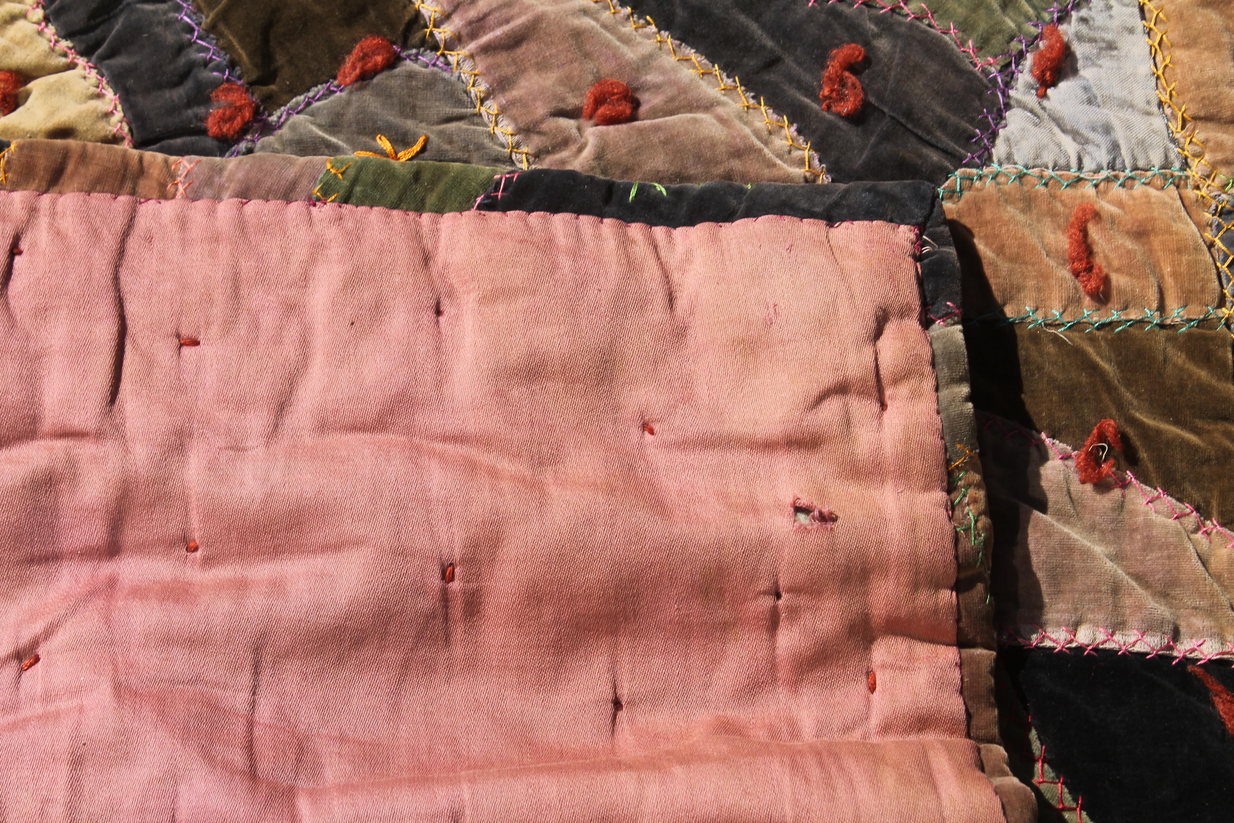 20th Century Antique Quilt, 19th Century Velvet Crazy Quilt