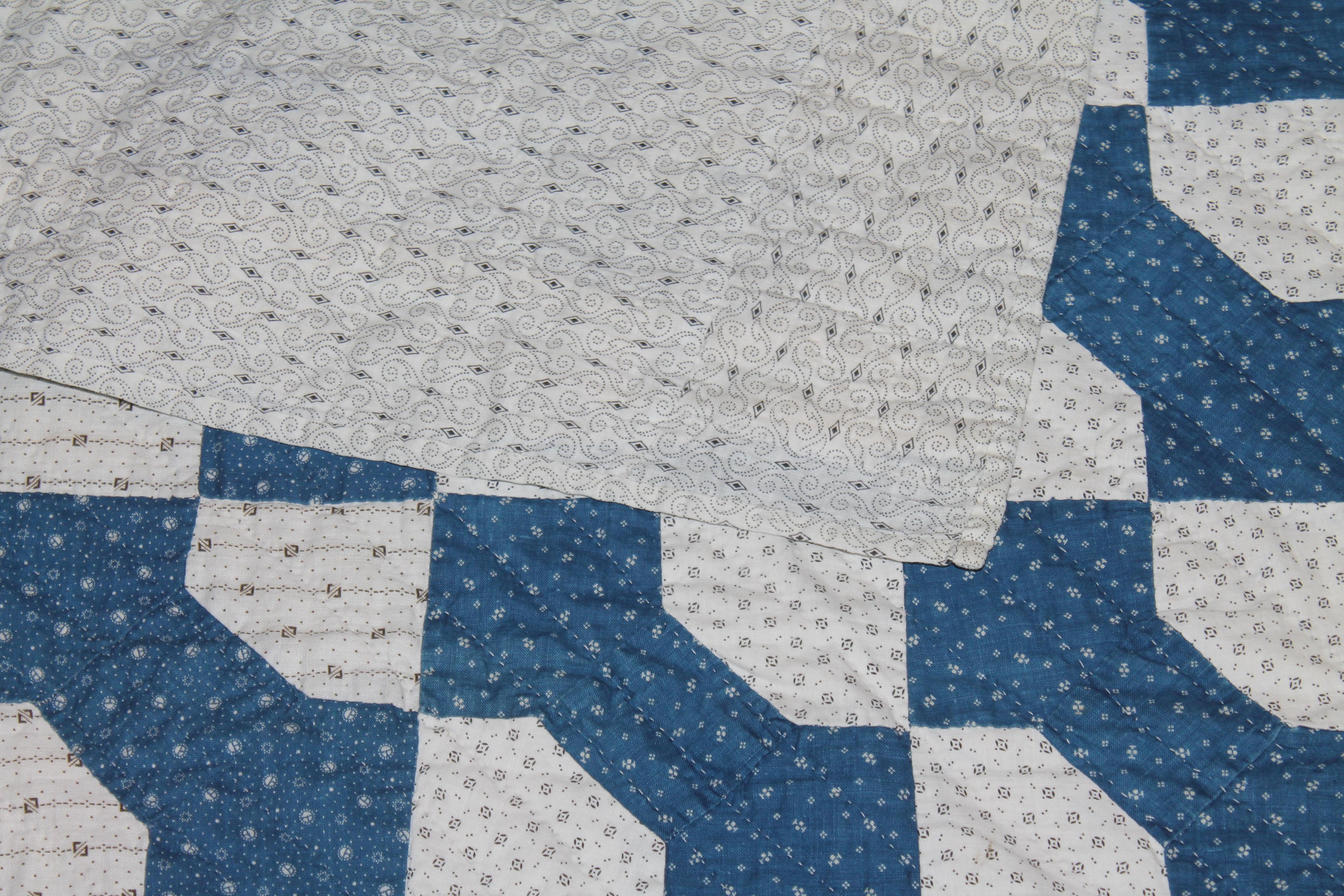 Late 19th Century Antique Quilt 19thc Blue & White Bow Tie