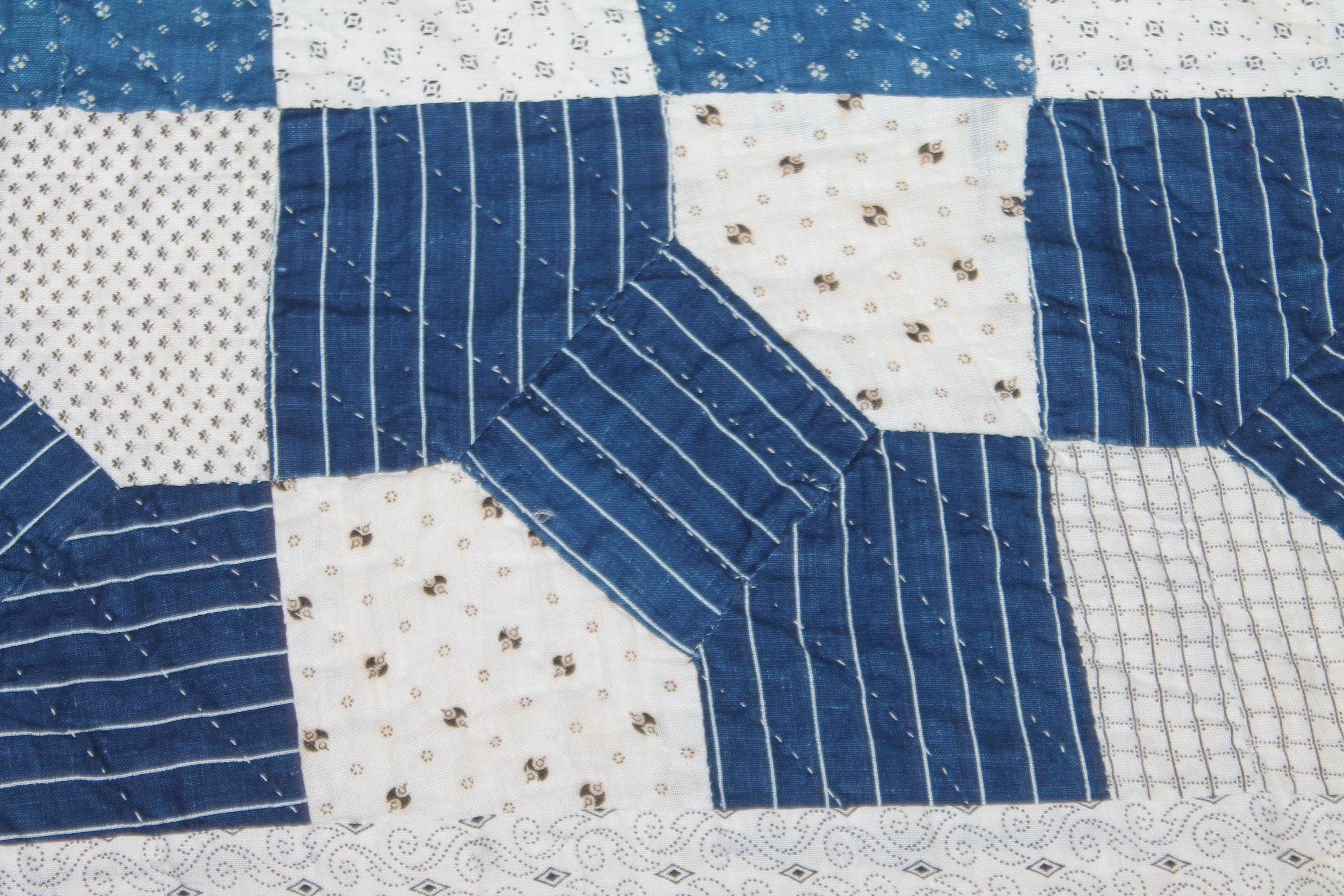 Antique Quilt 19thc Blue & White Bow Tie 1