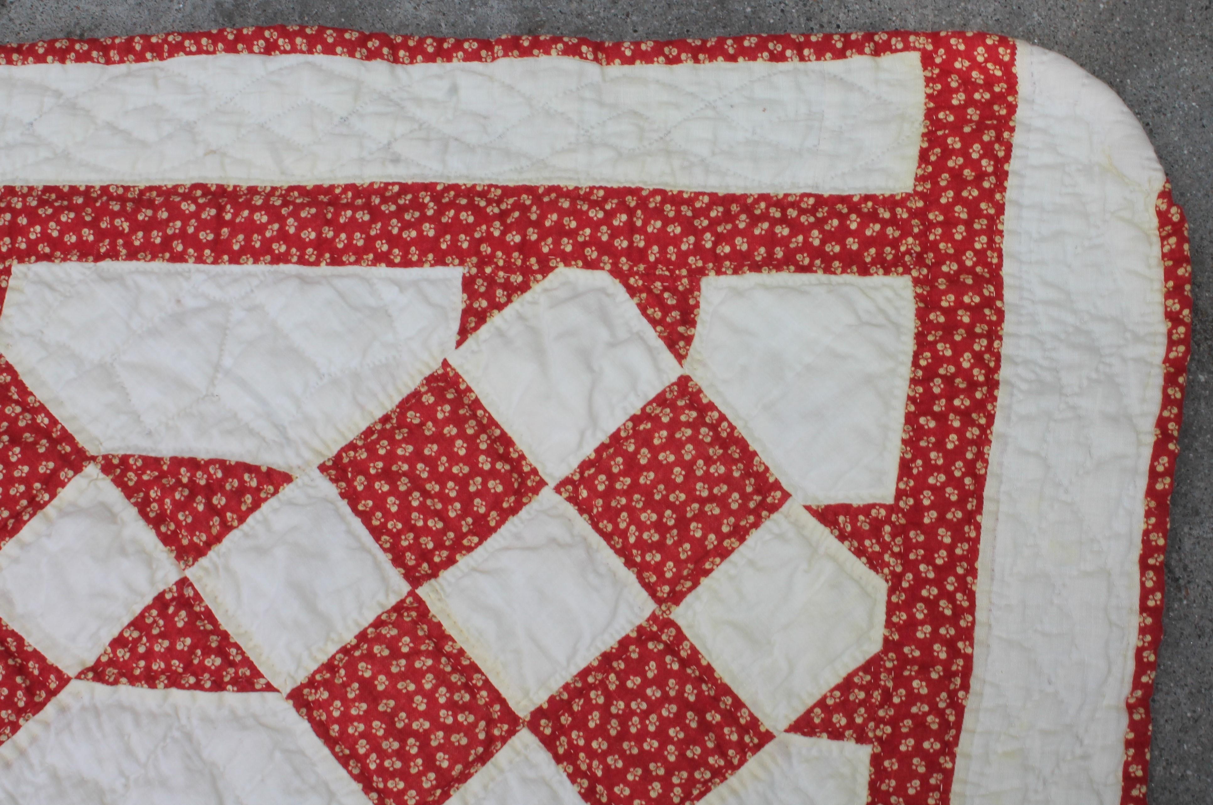 Adirondack Antique Quilt, 19thc Nine Patch Variation For Sale