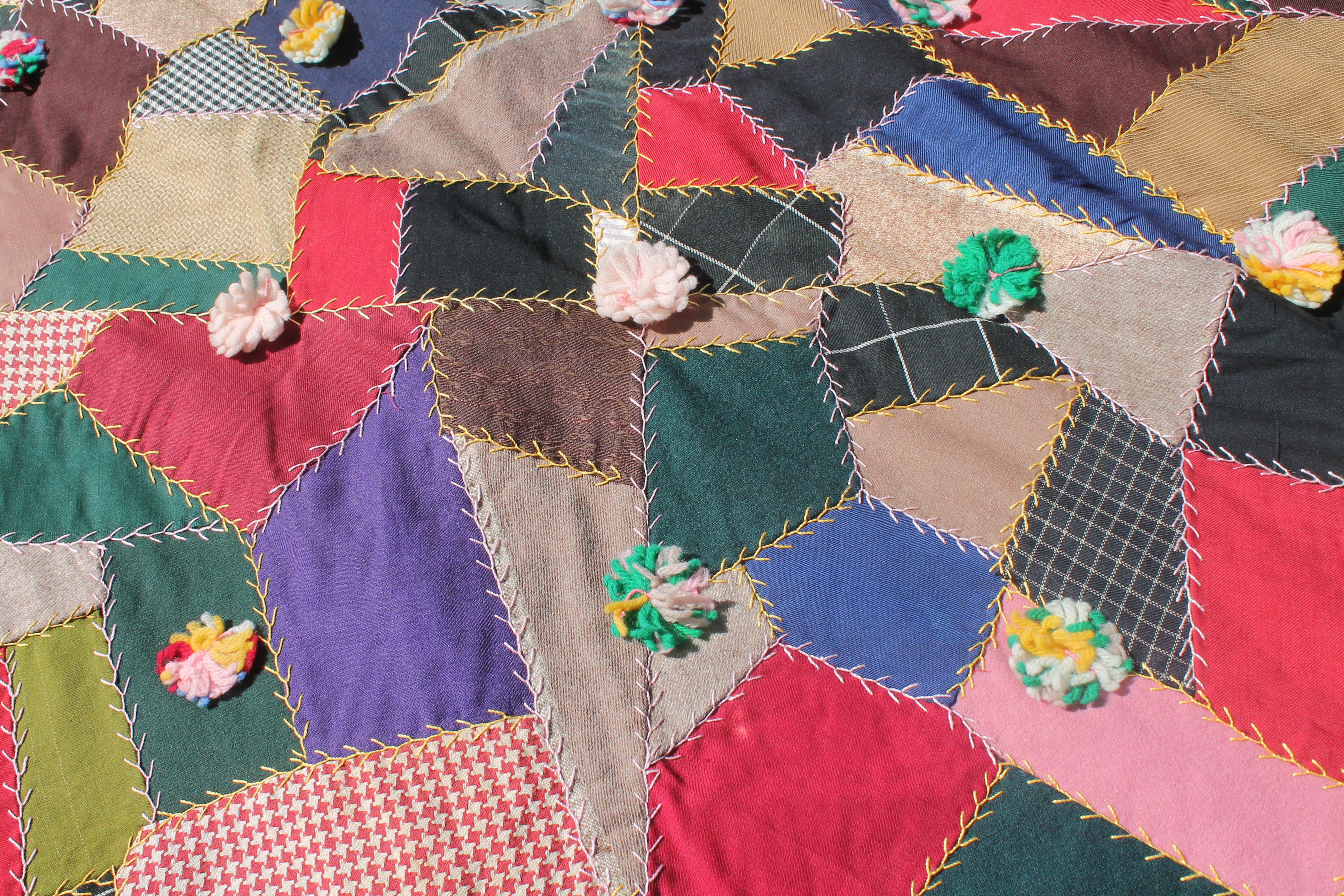 Hand-Crafted Antique Quilt, 19th Century Wool Crazy Quilt from Pennsylvania For Sale