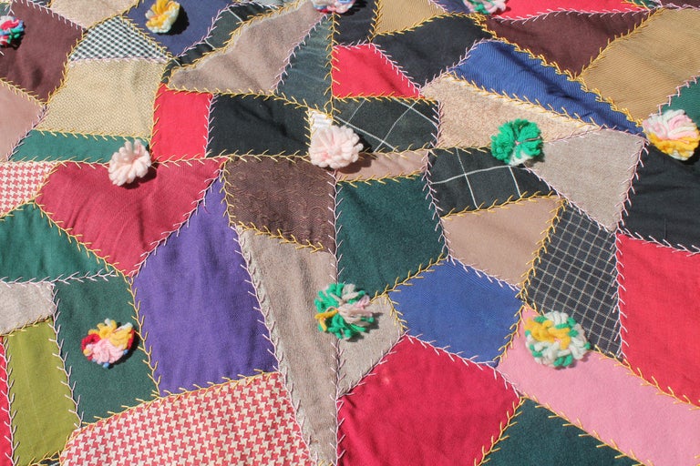 Antique Quilt, 19th Century Wool Crazy Quilt from Pennsylvania For Sale