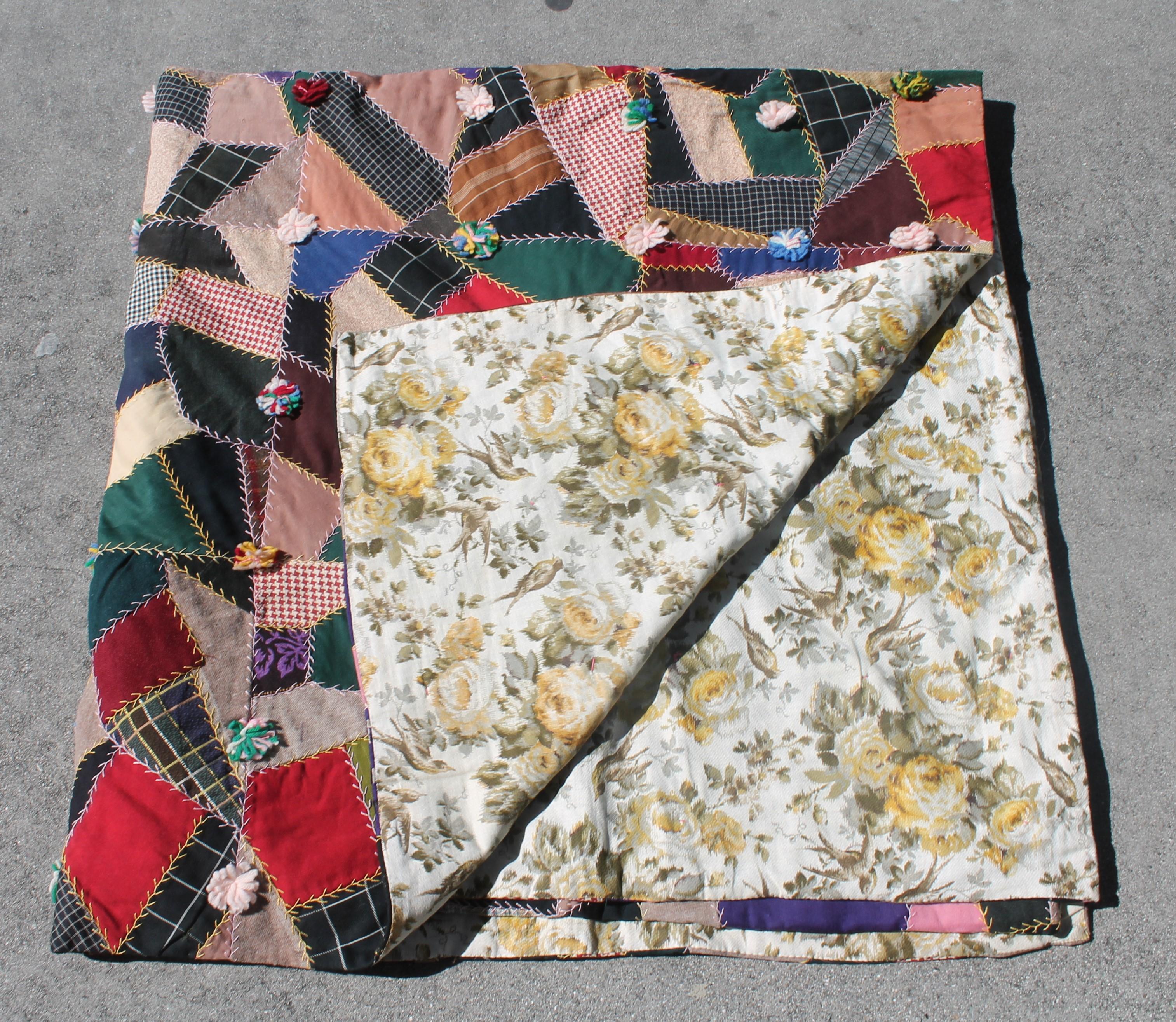 20th Century Antique Quilt, 19th Century Wool Crazy Quilt from Pennsylvania For Sale