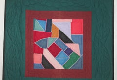 Antique Quilt, Amish Contained Crazy Crib Quilt Mounted