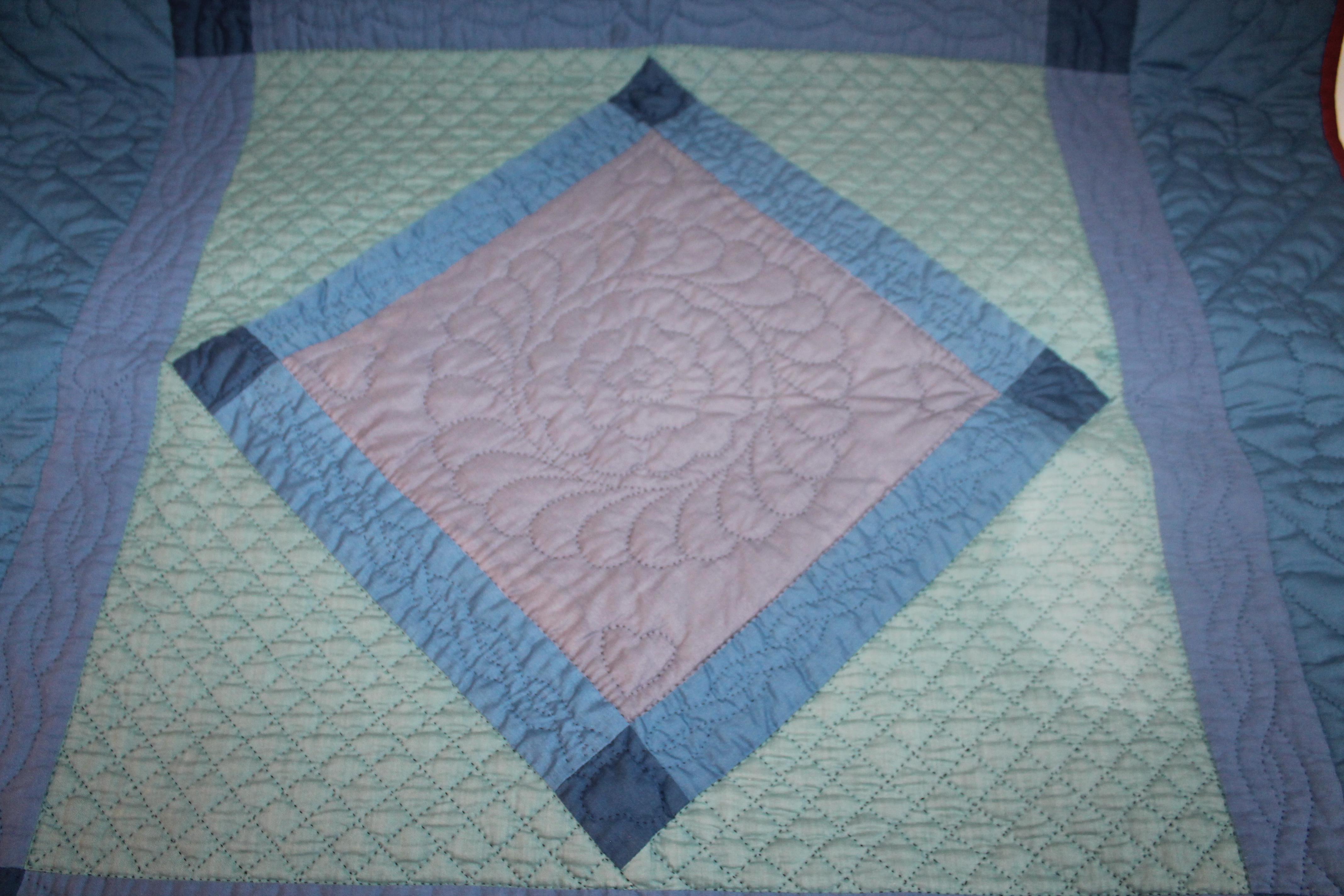 Country Antique Quilt, Amish  Diamond in a Square Crib Quilt