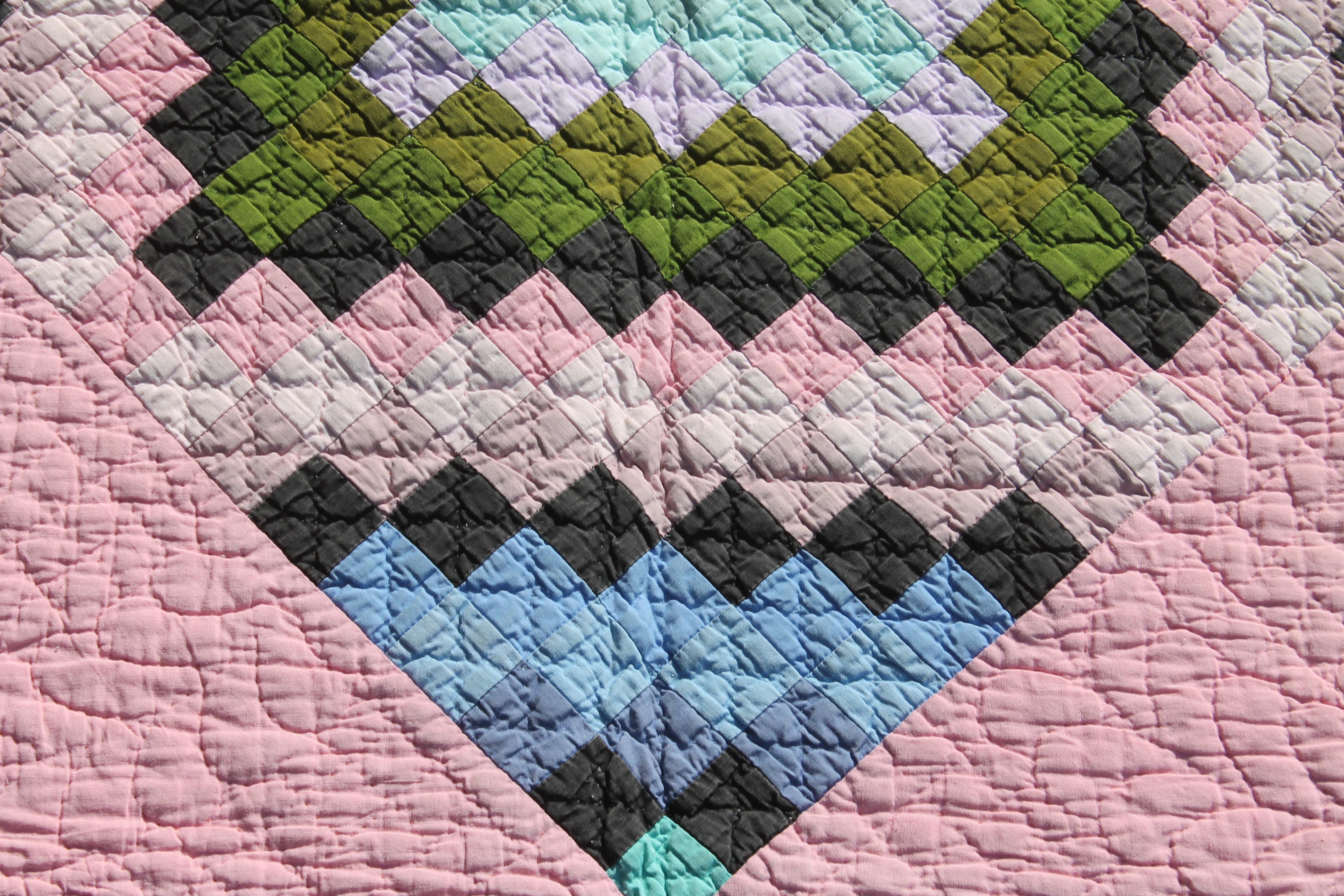 Adirondack Antique Quilt, Amish Diamond in a Square Quilt