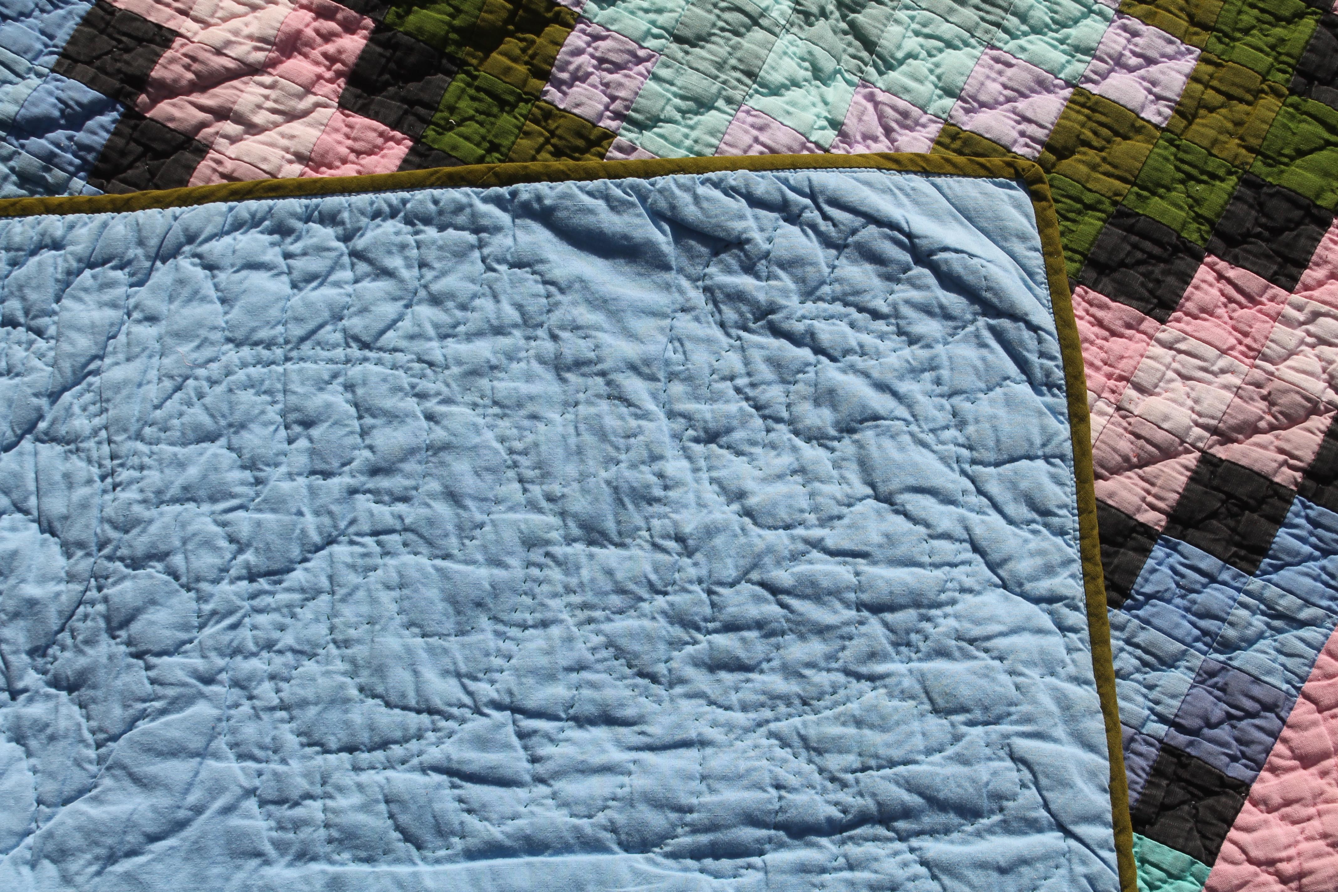 Cotton Antique Quilt, Amish Diamond in a Square Quilt