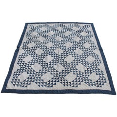 Antique Quilt Blue and White Ocean Waves Pattern
