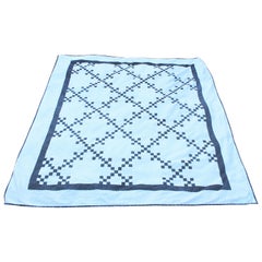 Antique Quilt Blue and White Postage Stamp Chain