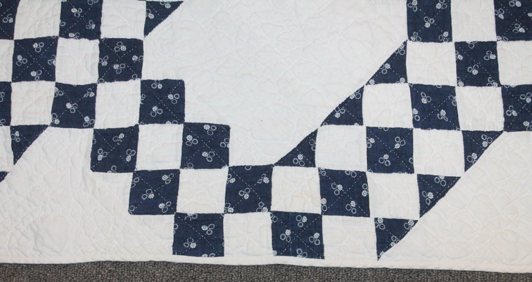 Hand-Crafted Antique Quilt  Blue & White Irish Chain  For Sale