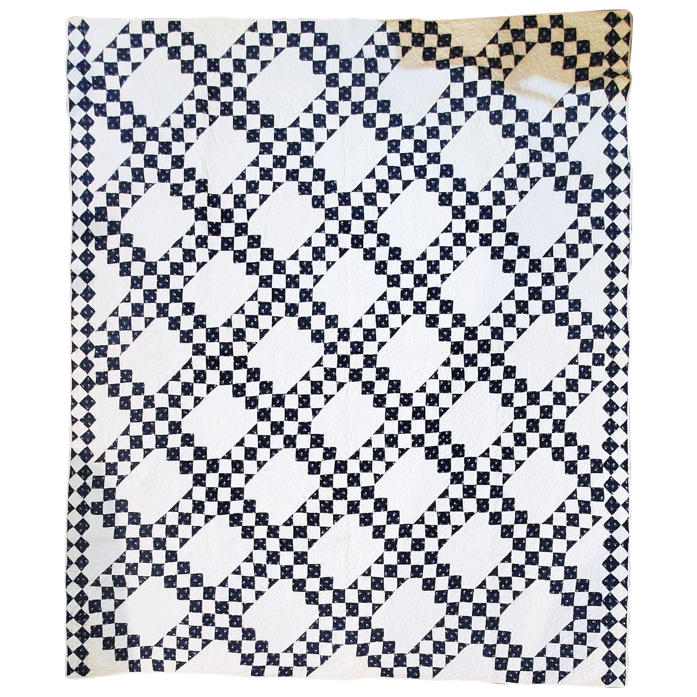 Antique Quilt  Blue & White Irish Chain  For Sale