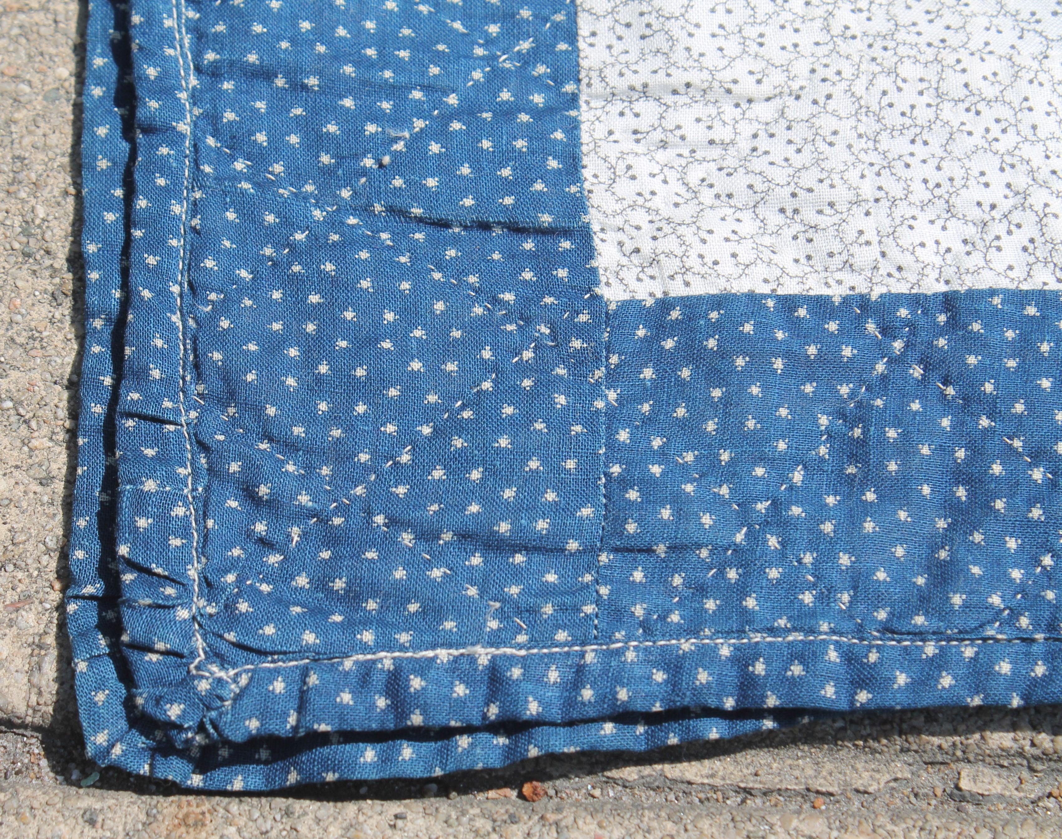 Antique Quilt Blue and White Ocean Waves Pattern In Excellent Condition In Los Angeles, CA
