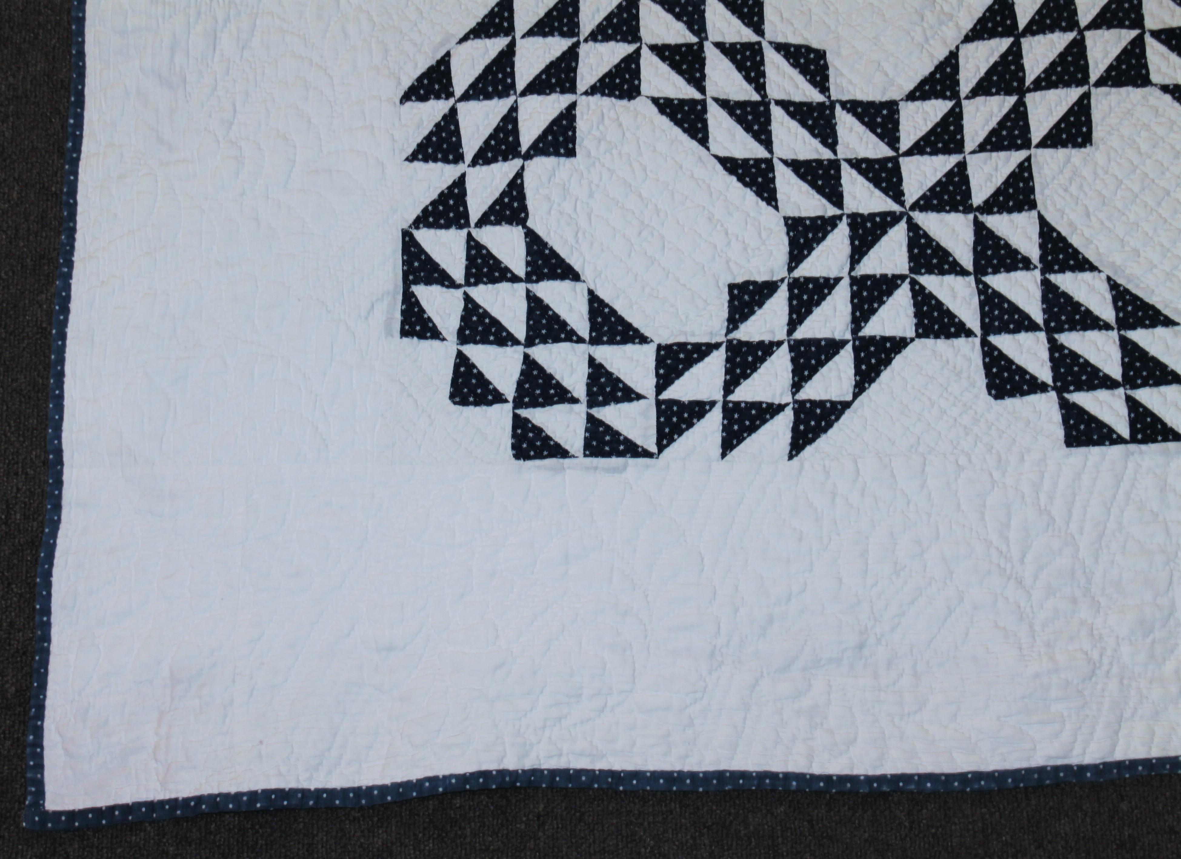 Hand-Crafted Antique Quilt Blue & White Ocean Waves Quilt