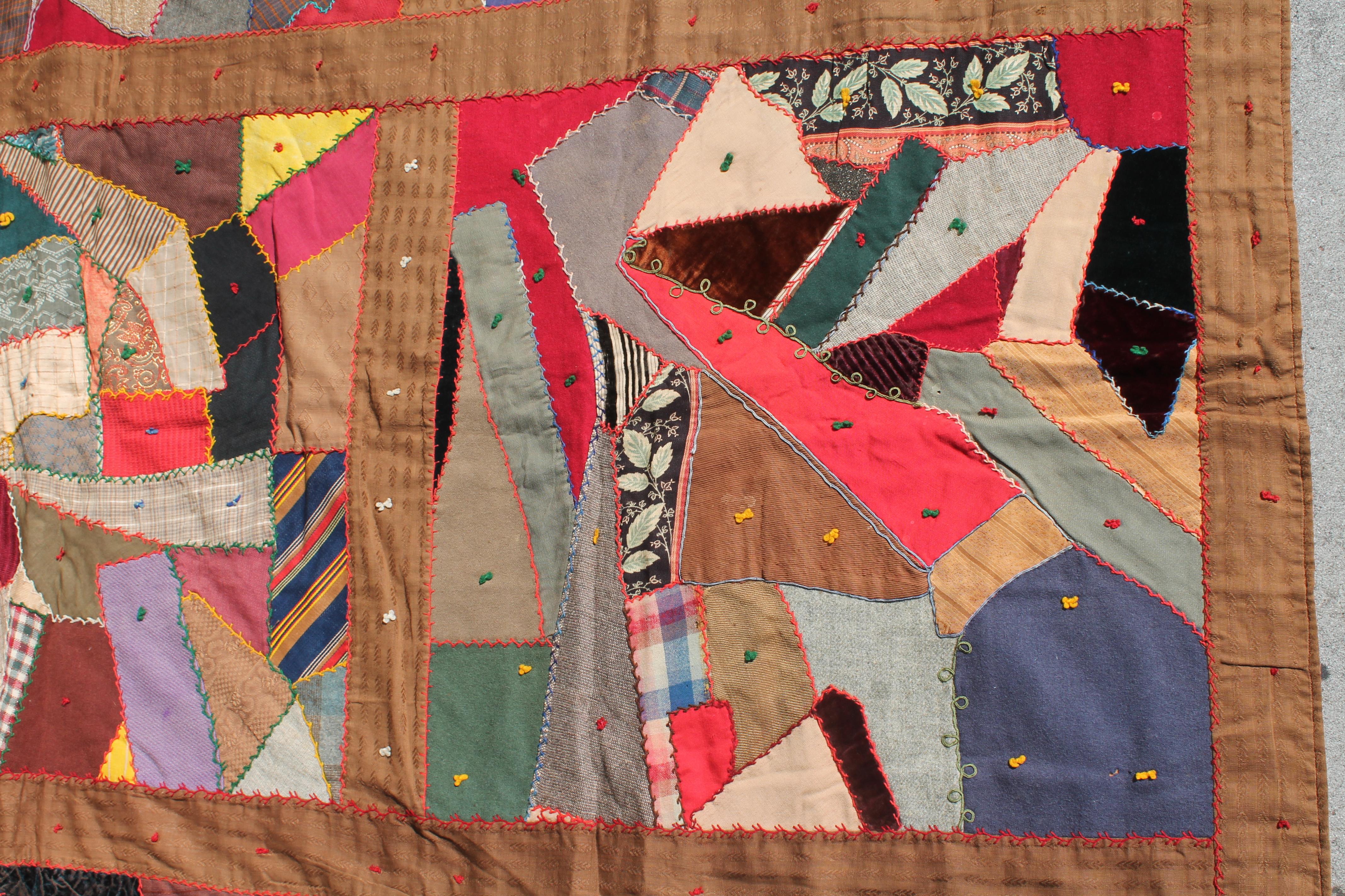 American Antique Quilt, Contained 19th Century Crazy Quilt from Pennsylvania