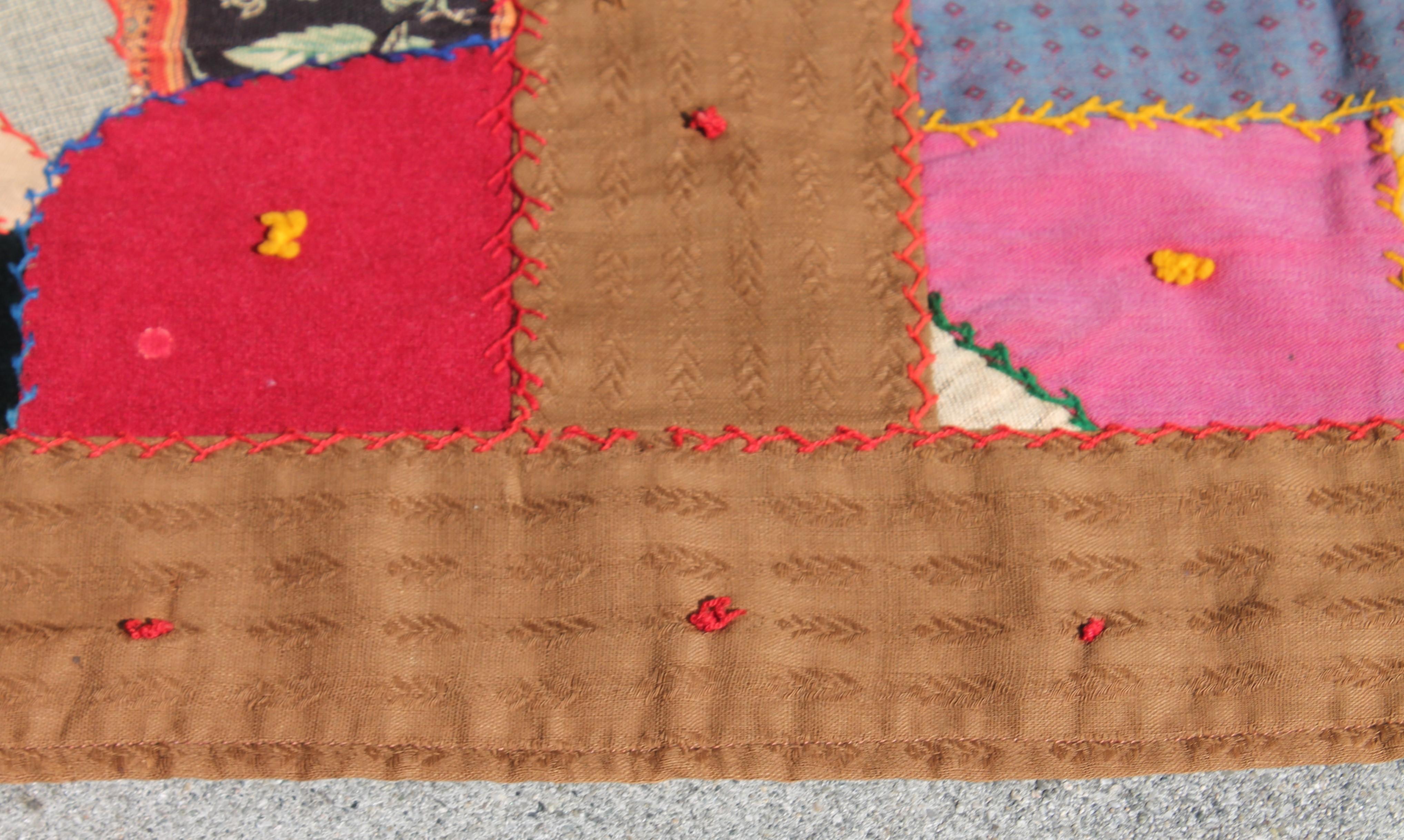 Antique Quilt, Contained 19th Century Crazy Quilt from Pennsylvania In Good Condition In Los Angeles, CA