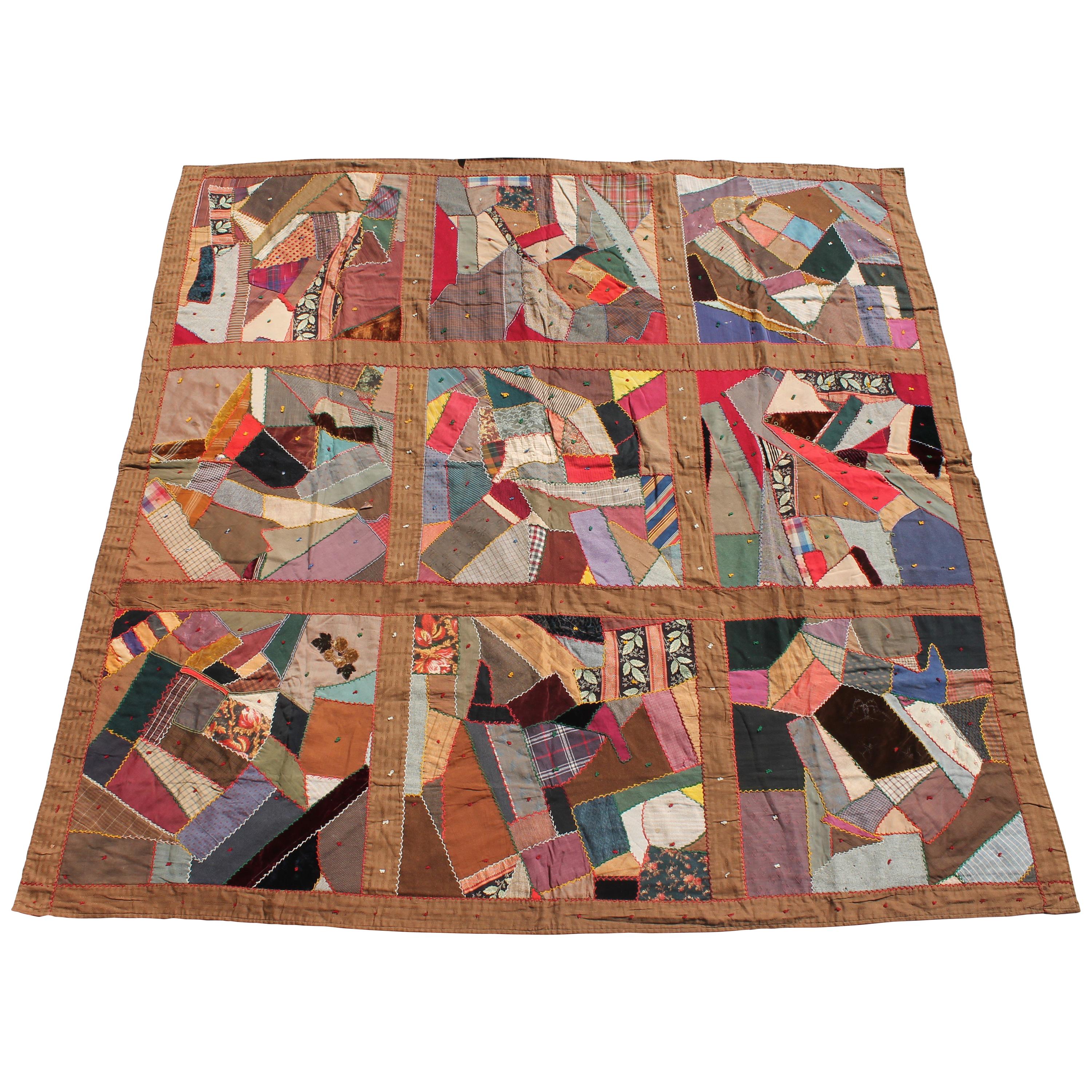 Antique Quilt, Contained 19th Century Crazy Quilt from Pennsylvania