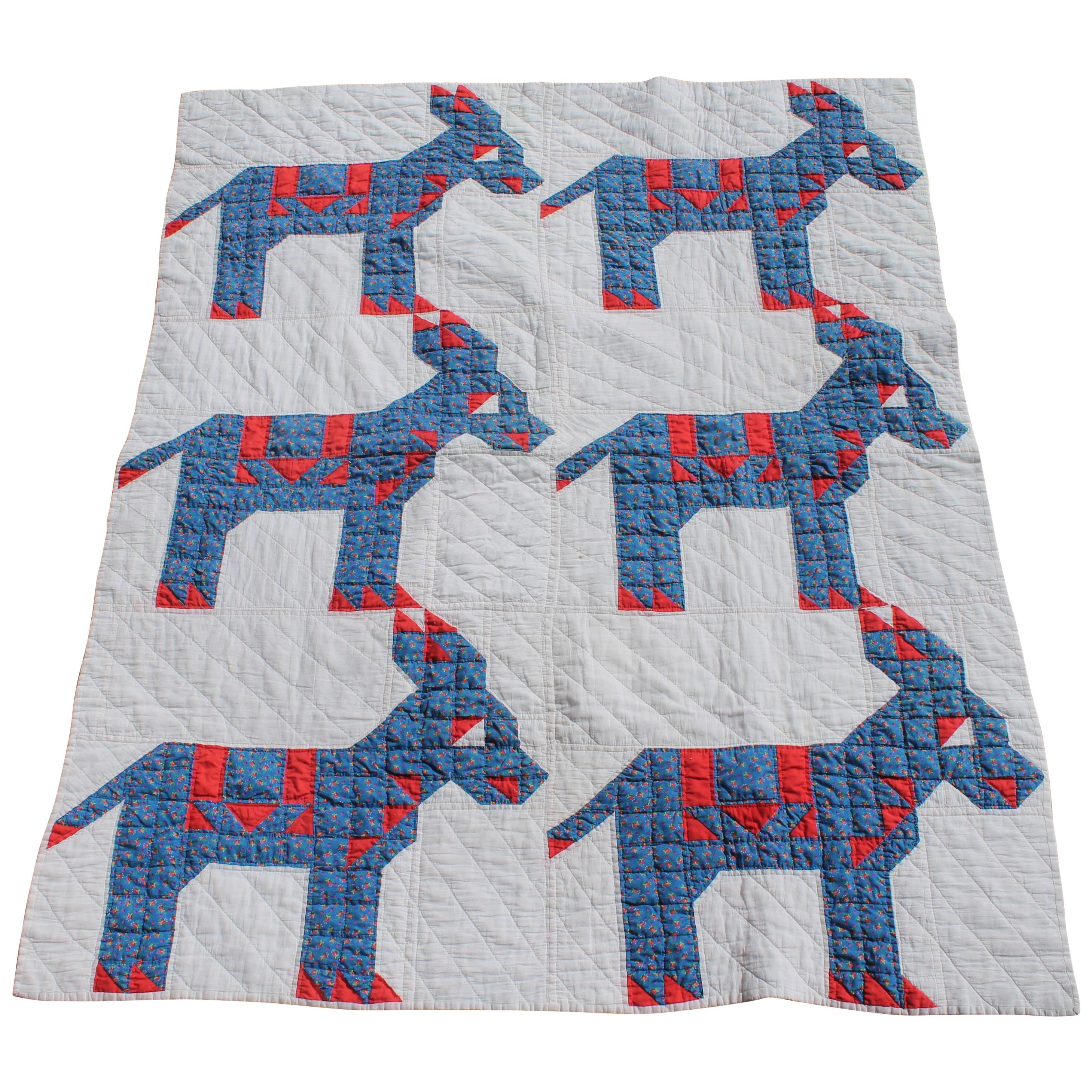 Antike Steppdecke - Donkey Quilt des frühen 20. Jahrhunderts