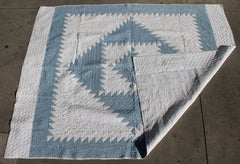 Antique Quilt Early 20th Century Blue and White Saw Tooth Diamond in a Square