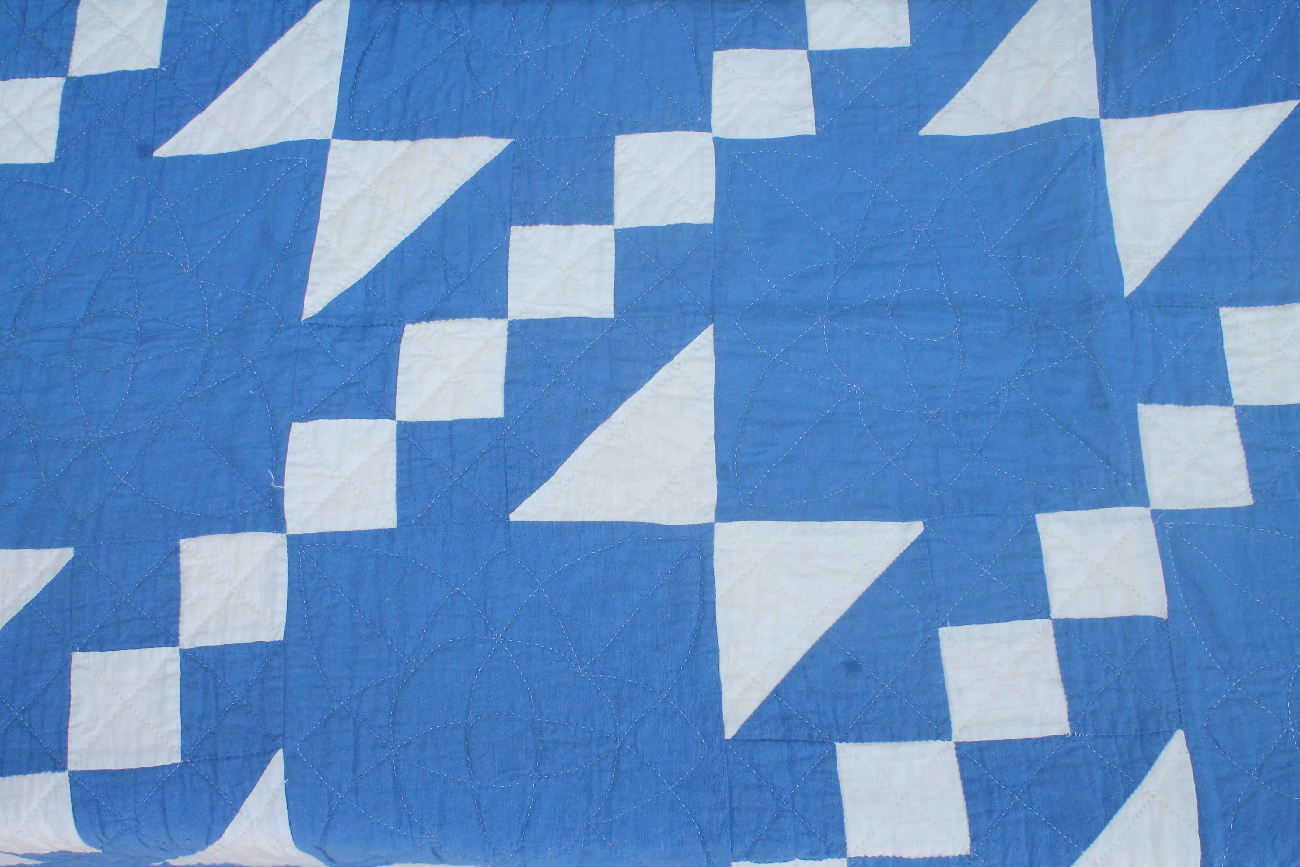 Country Antique Quilt-French Blue and White Geometric Quilt